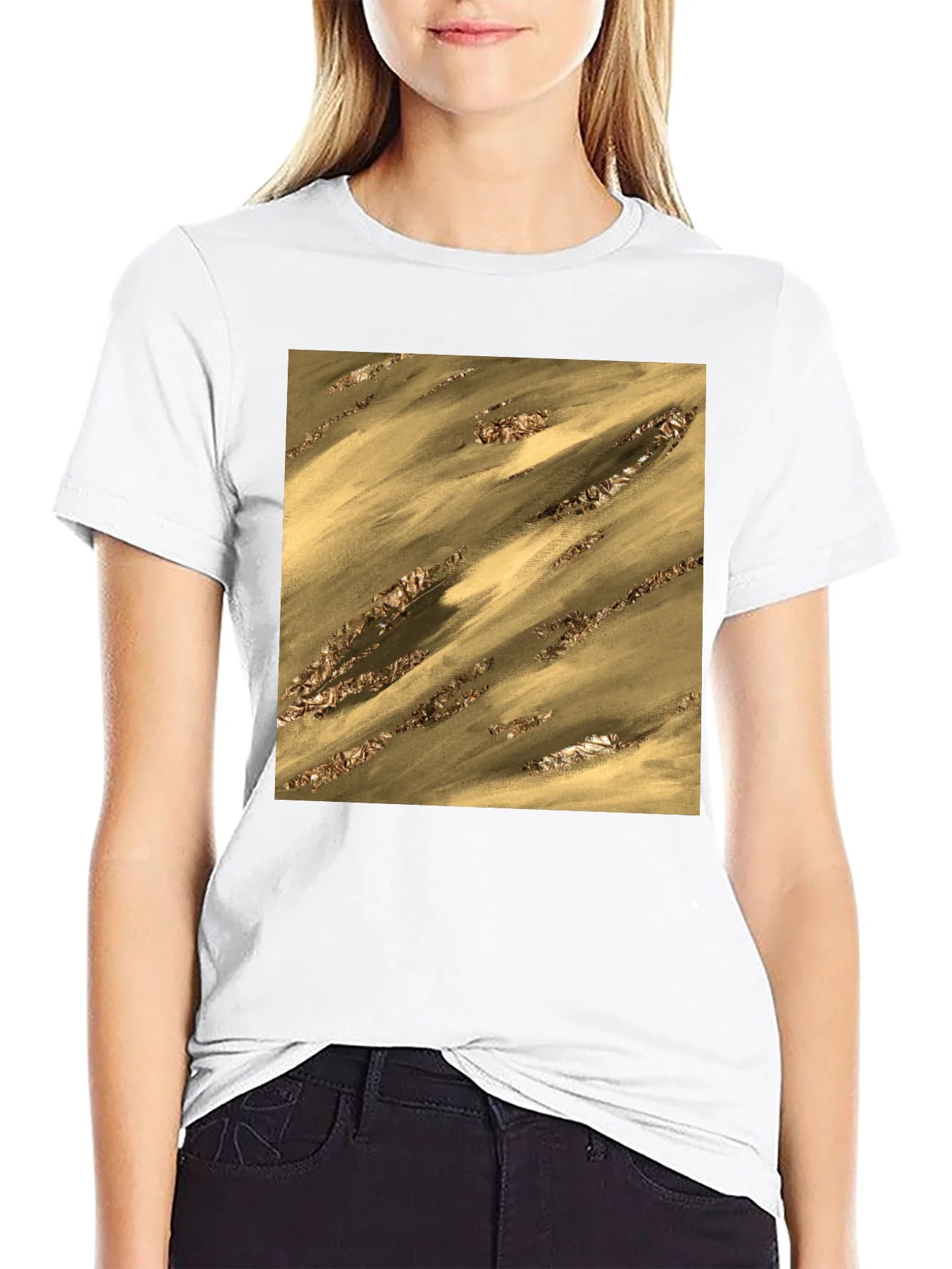 Abstract Gold Pattern Black T-Shirt
