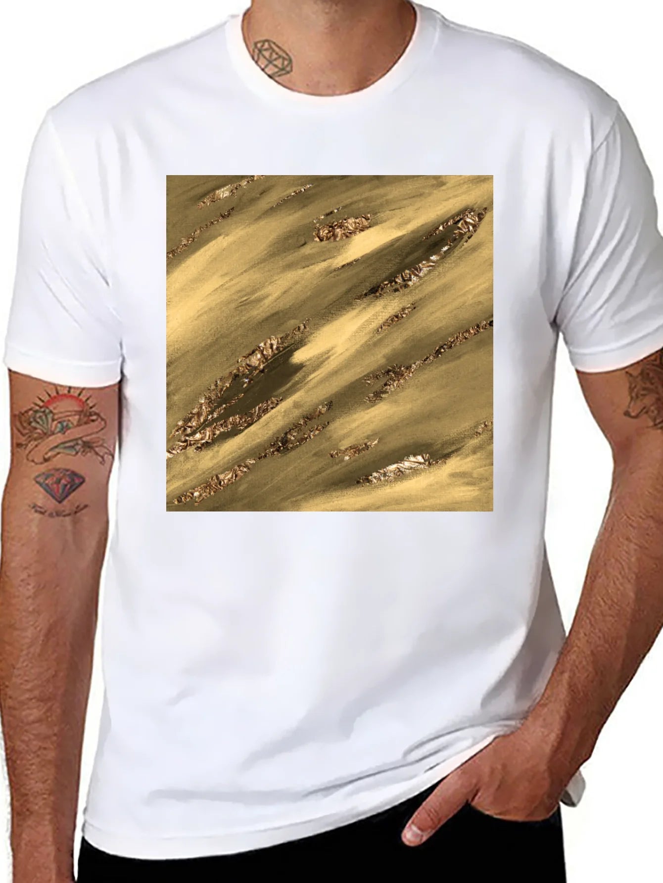 Abstract Gold Pattern Black T-Shirt