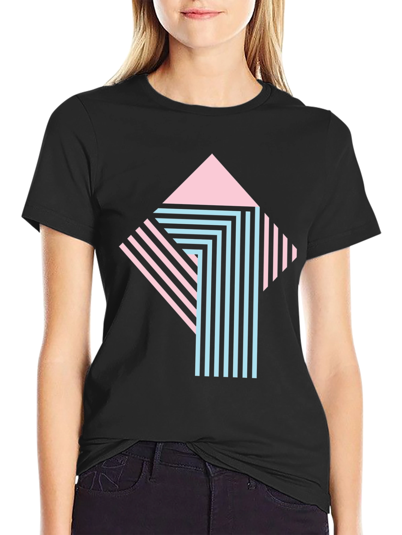 Retro Graphic Print Tee - Stylish Geometric Design