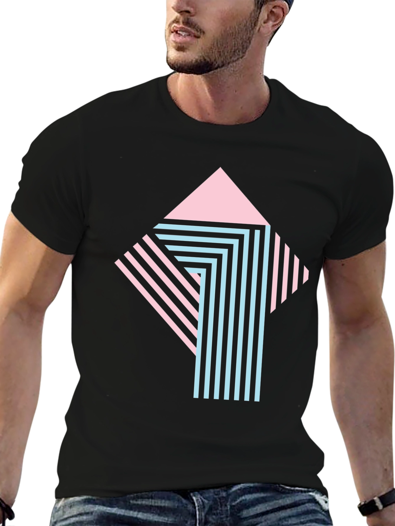 Retro Graphic Print Tee - Stylish Geometric Design