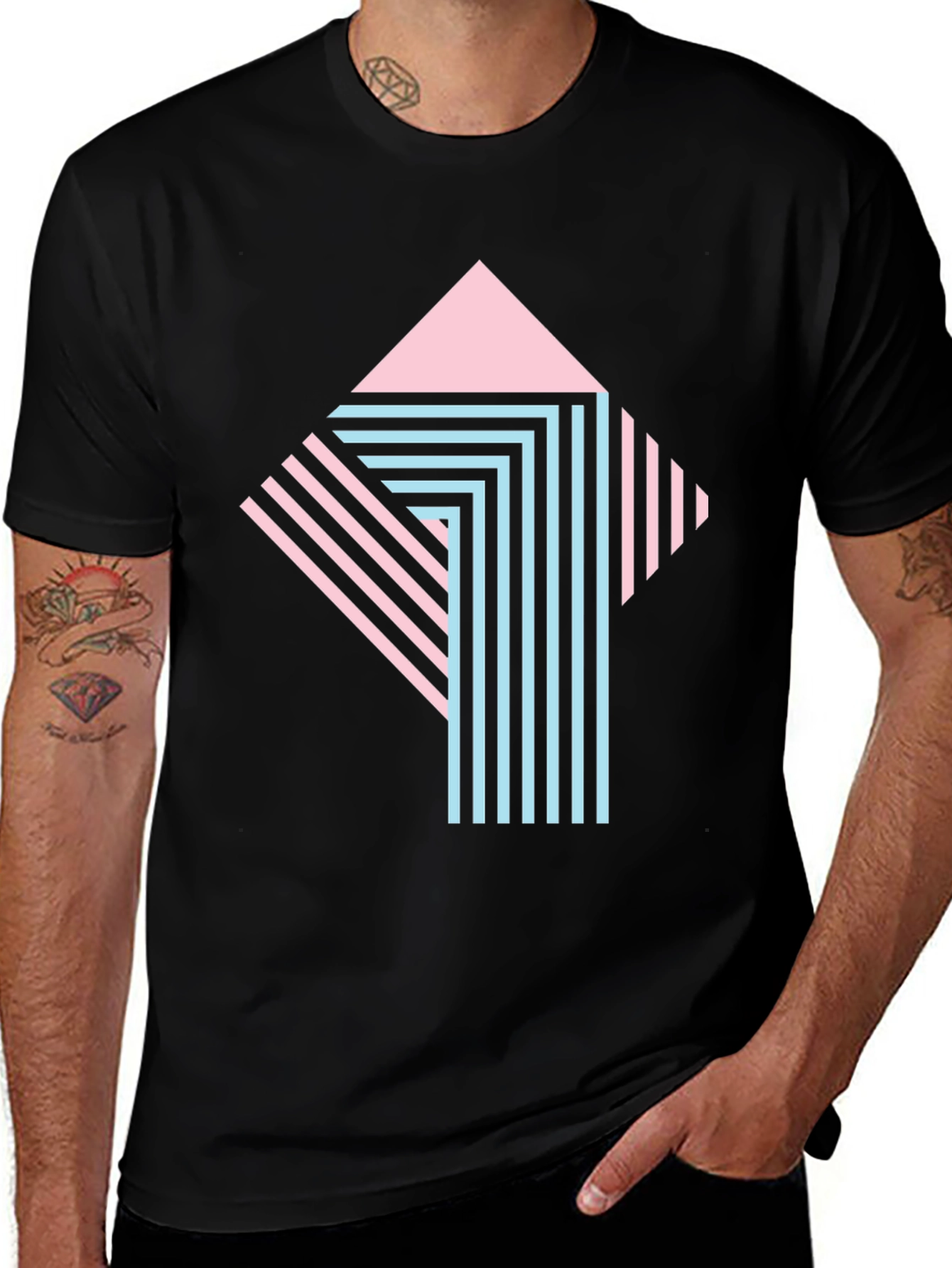 Retro Graphic Print Tee - Stylish Geometric Design