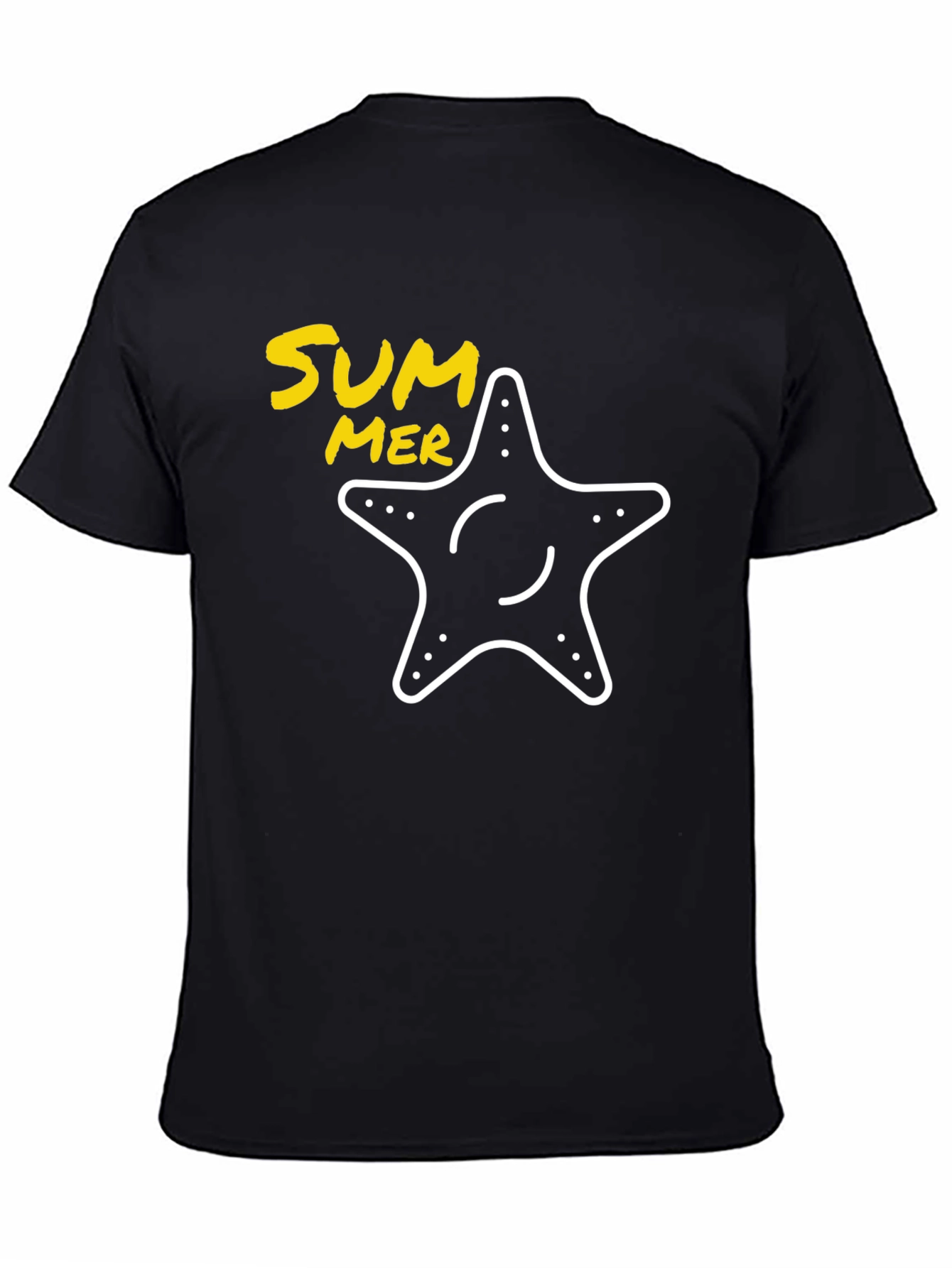 Summer Starfish Graphic Tee - Black Cotton T-Shirt