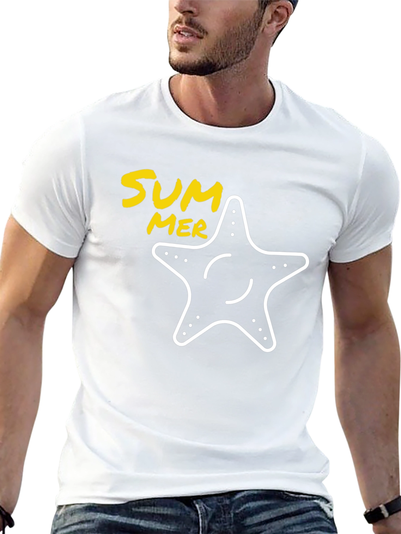 Summer Starfish Graphic Tee - Black Cotton T-Shirt