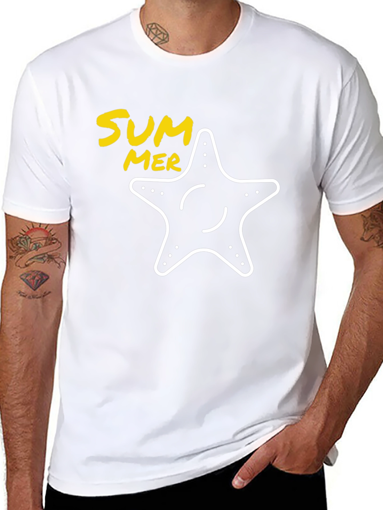 Summer Starfish Graphic Tee - Black Cotton T-Shirt