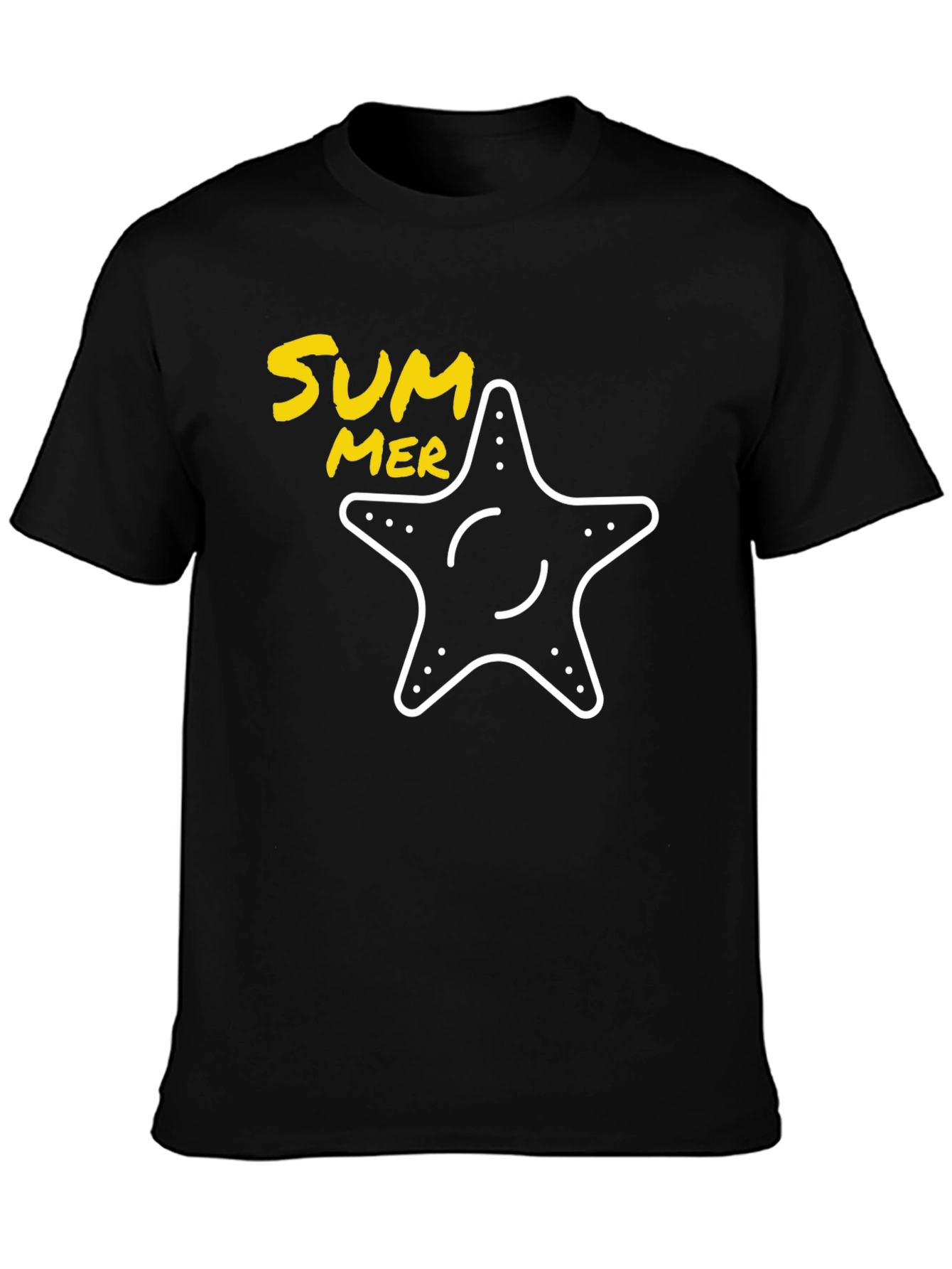 Summer Starfish Graphic Tee - Black Cotton T-Shirt