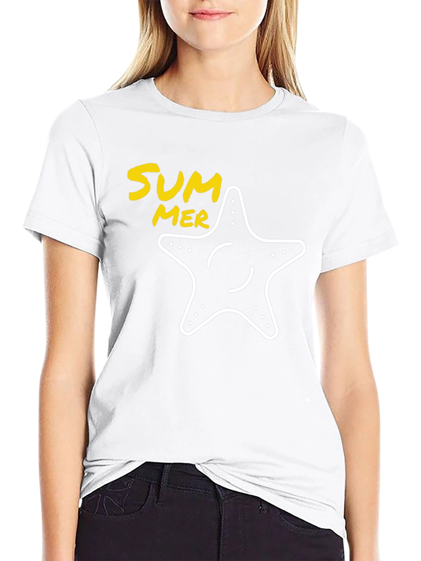 Summer Starfish Graphic Tee - Black Cotton T-Shirt