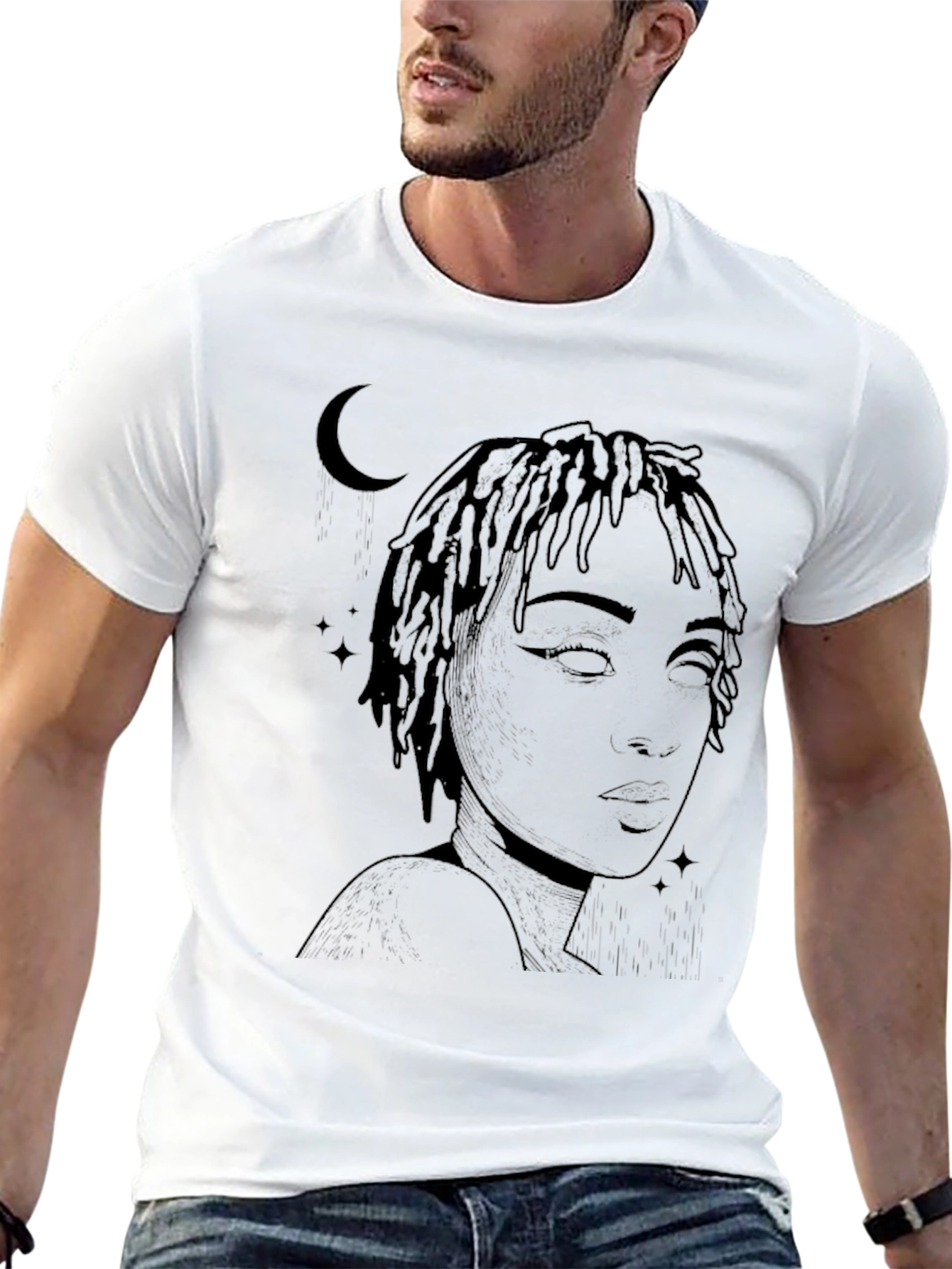 Moonlit Woman Graphic Tee - Stylish Black T-Shirt