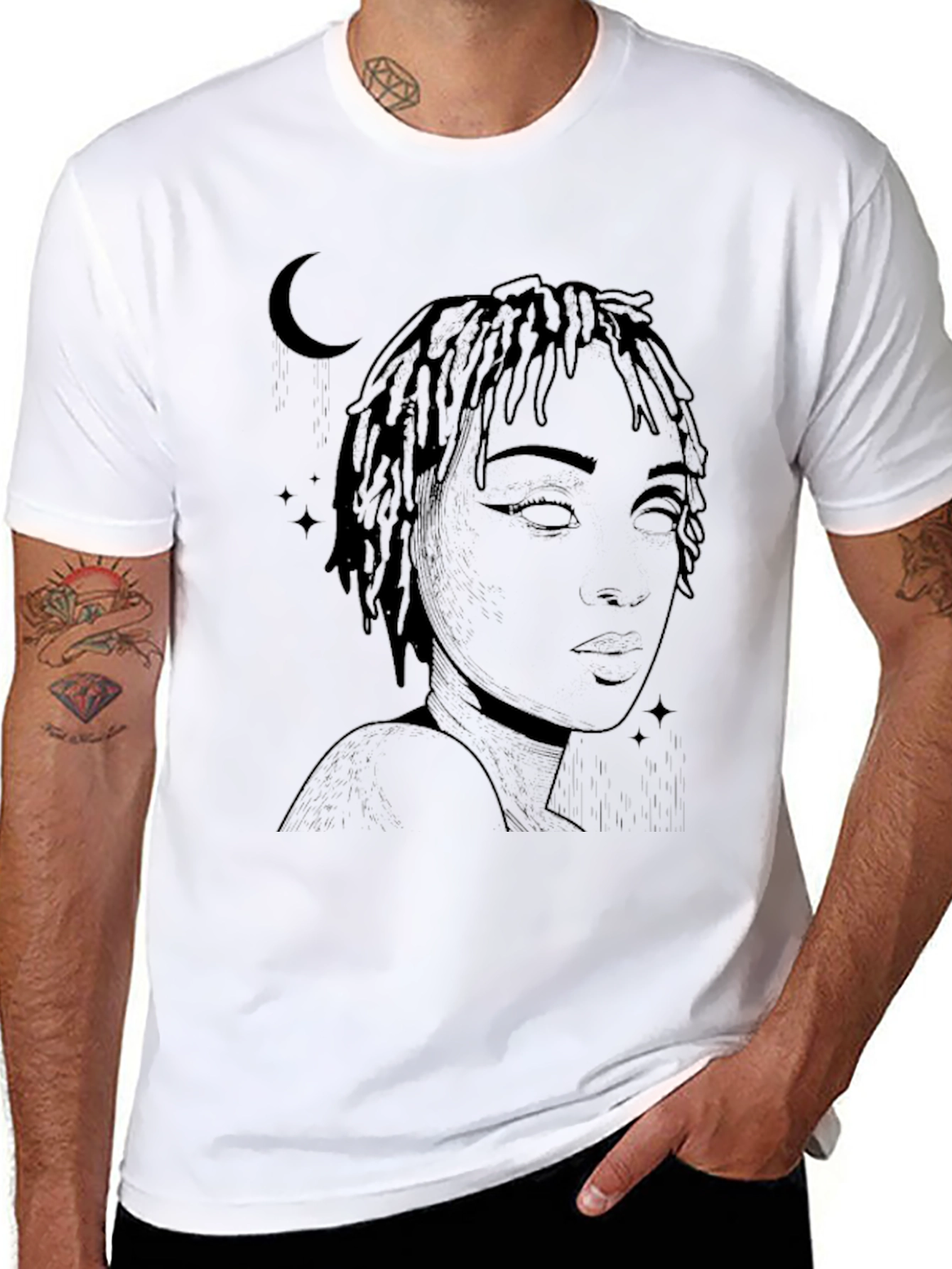 Moonlit Woman Graphic Tee - Stylish Black T-Shirt