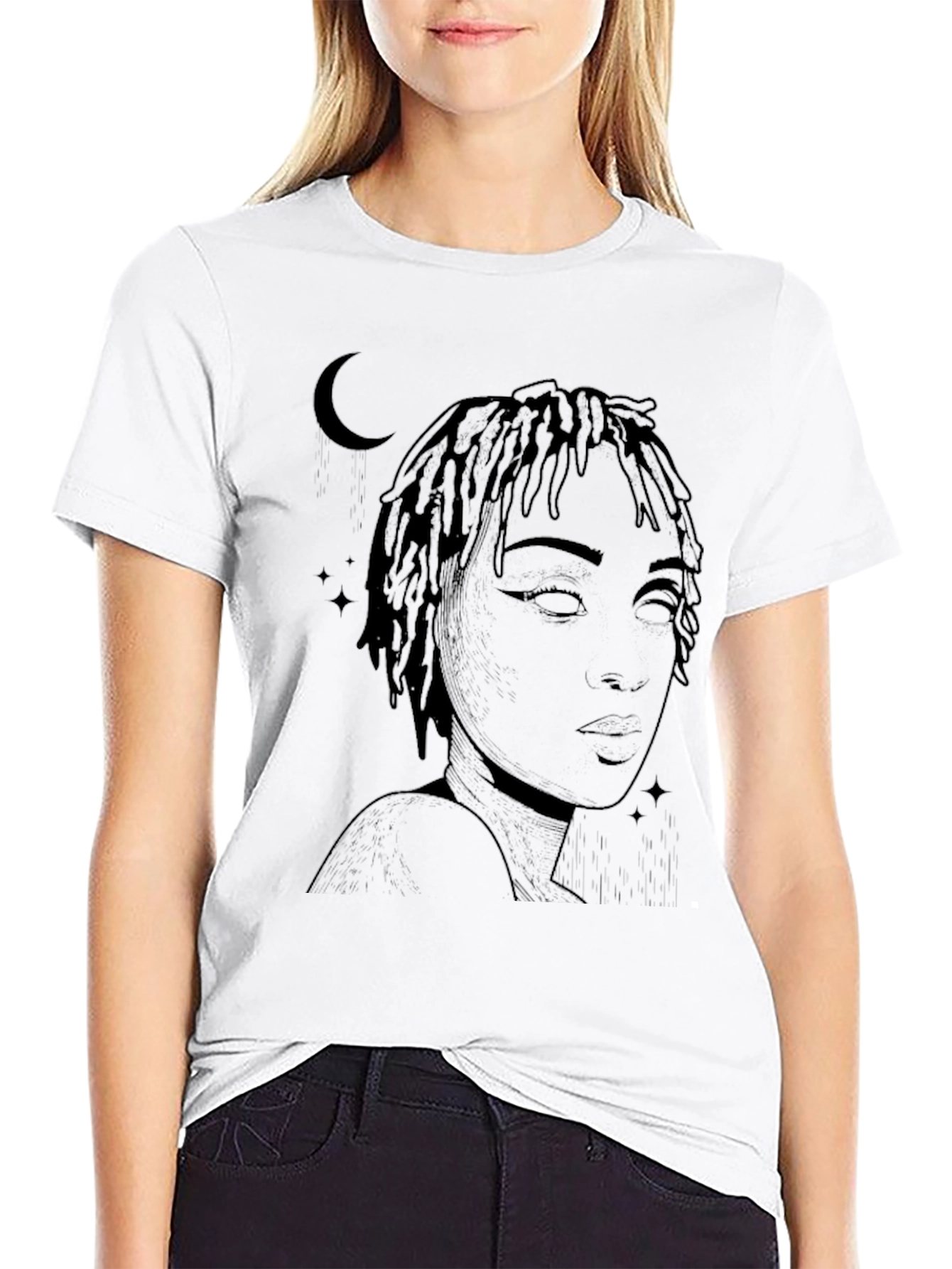Moonlit Woman Graphic Tee - Stylish Black T-Shirt