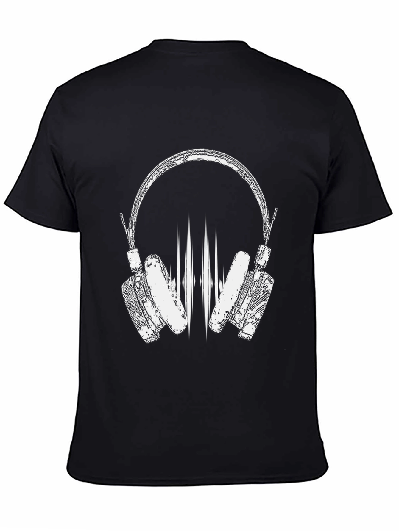 Stylish Black T-Shirt with Headphones Graphic