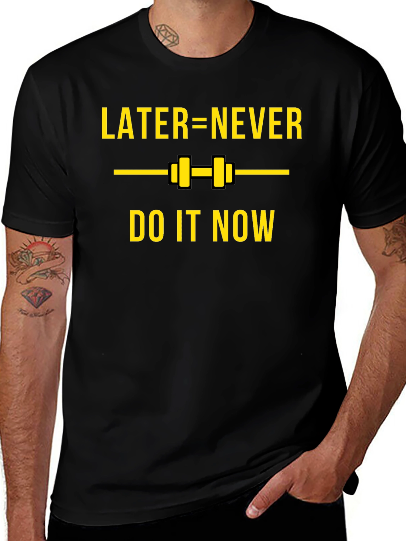Later=Never Black Graphic T-Shirt - Do It Now!