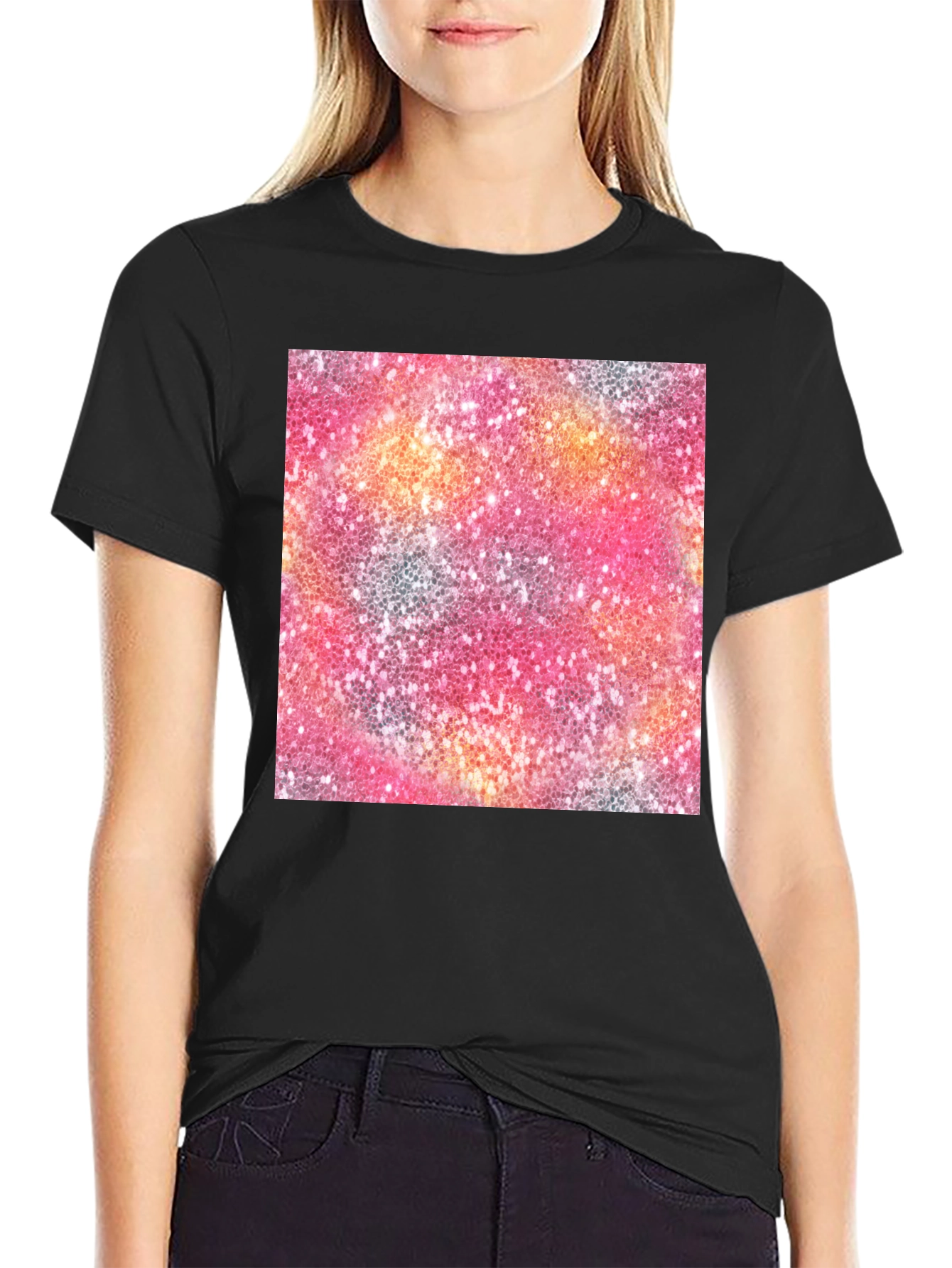 Glitter Pattern Crew Neck T-Shirt