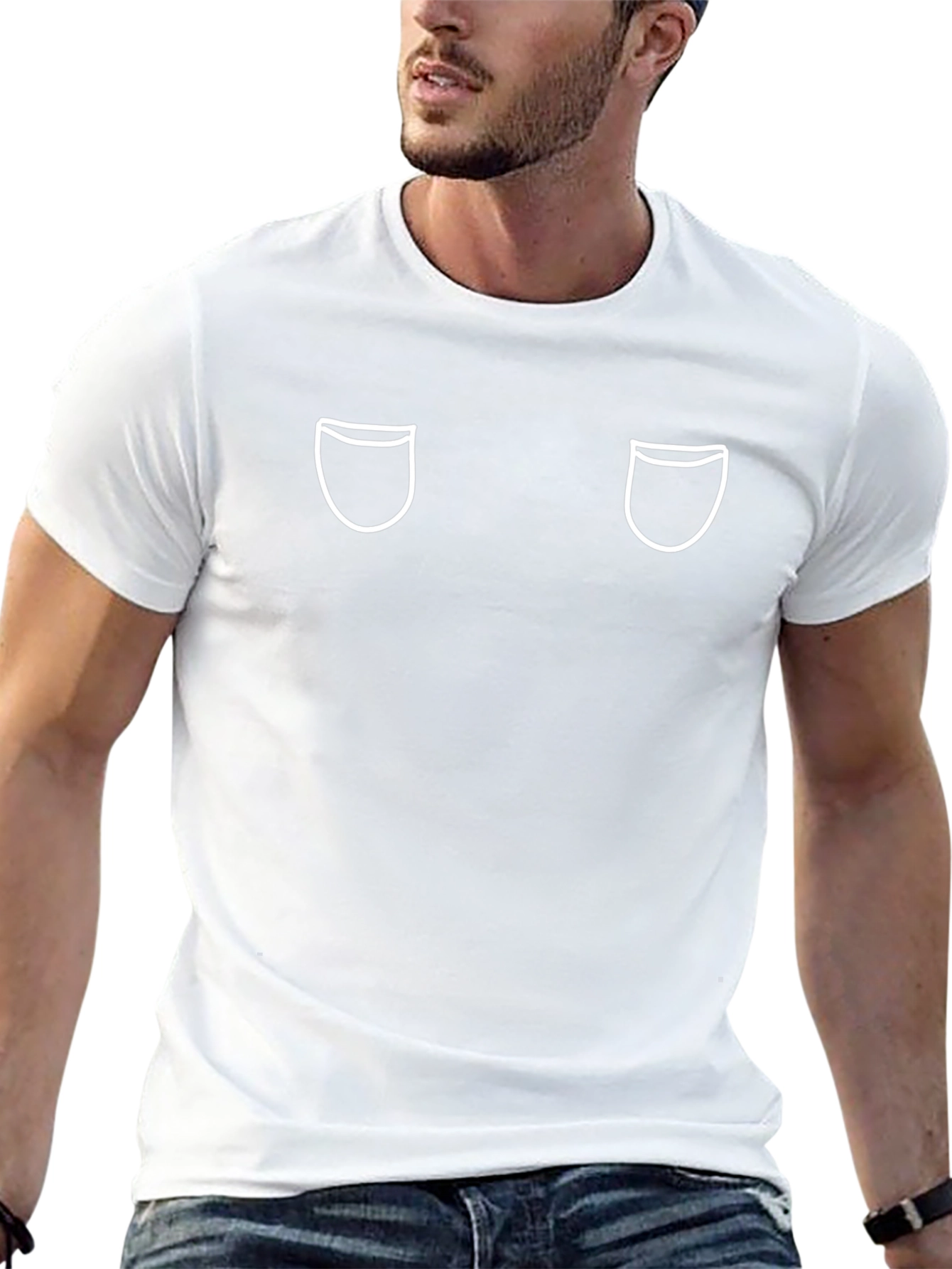Novelty Black T-Shirt with Faux Pocket Design