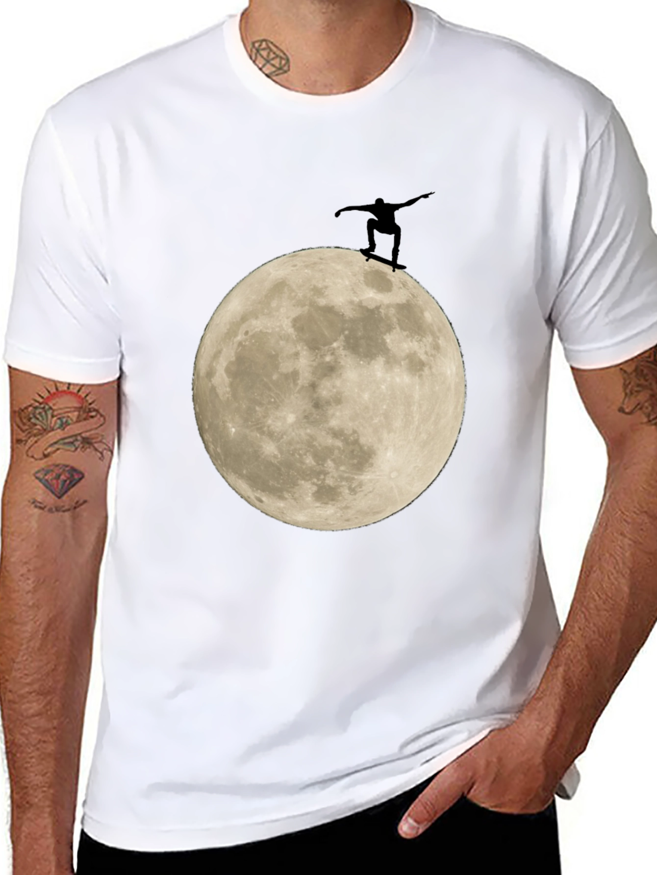 Skate the Moon Graphic Tee - Black Cotton T-Shirt