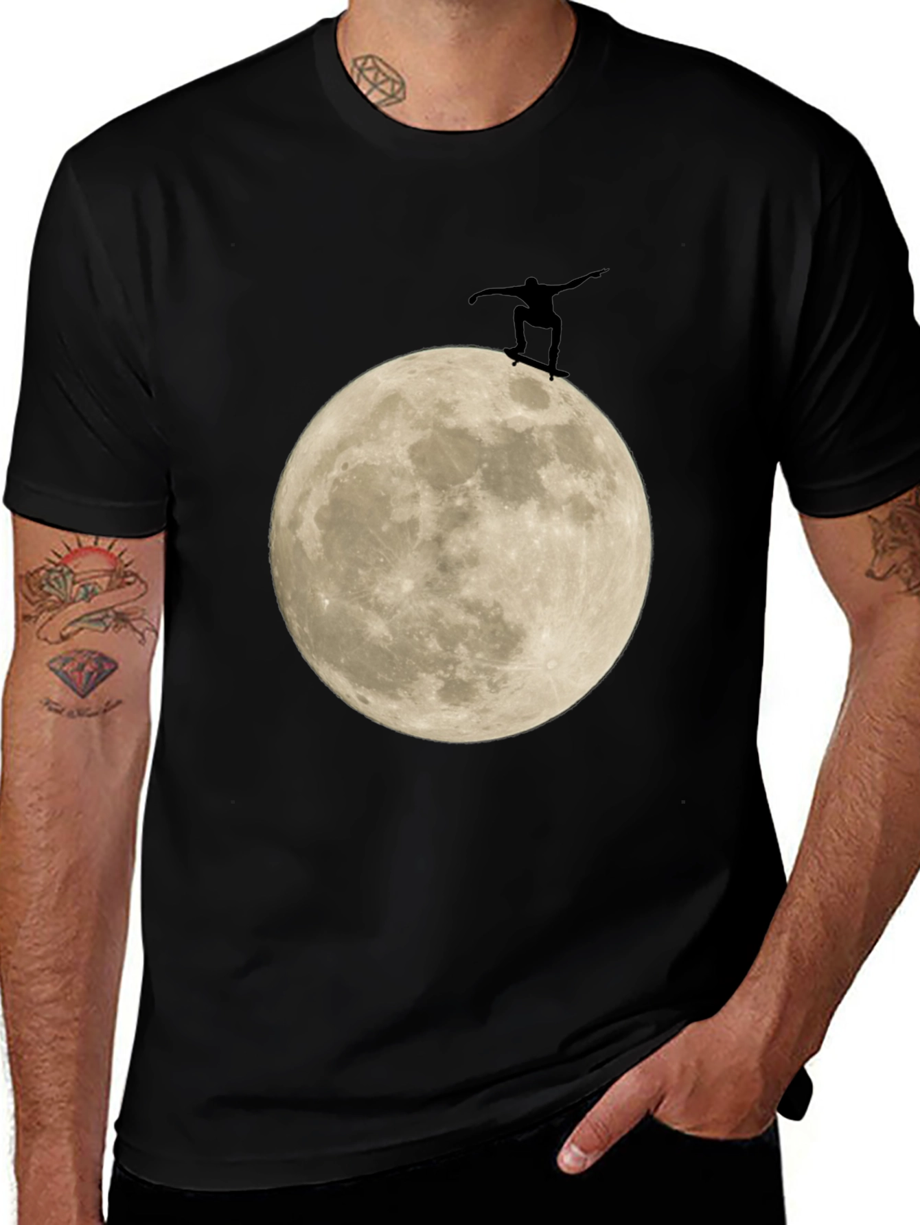 Skate the Moon Graphic Tee - Black Cotton T-Shirt