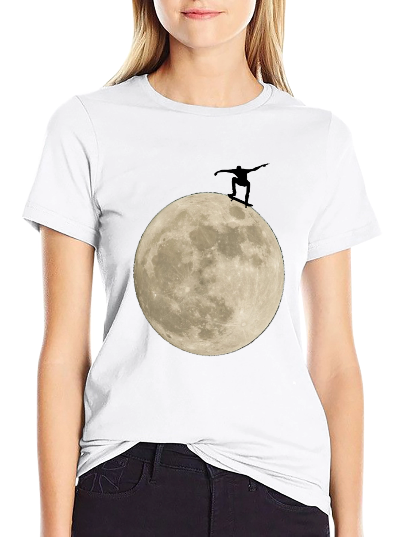 Skate the Moon Graphic Tee - Black Cotton T-Shirt