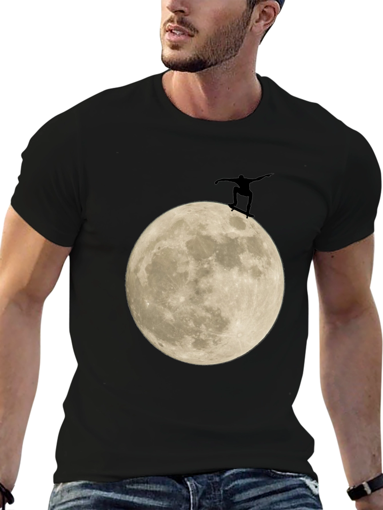 Skate the Moon Graphic Tee - Black Cotton T-Shirt
