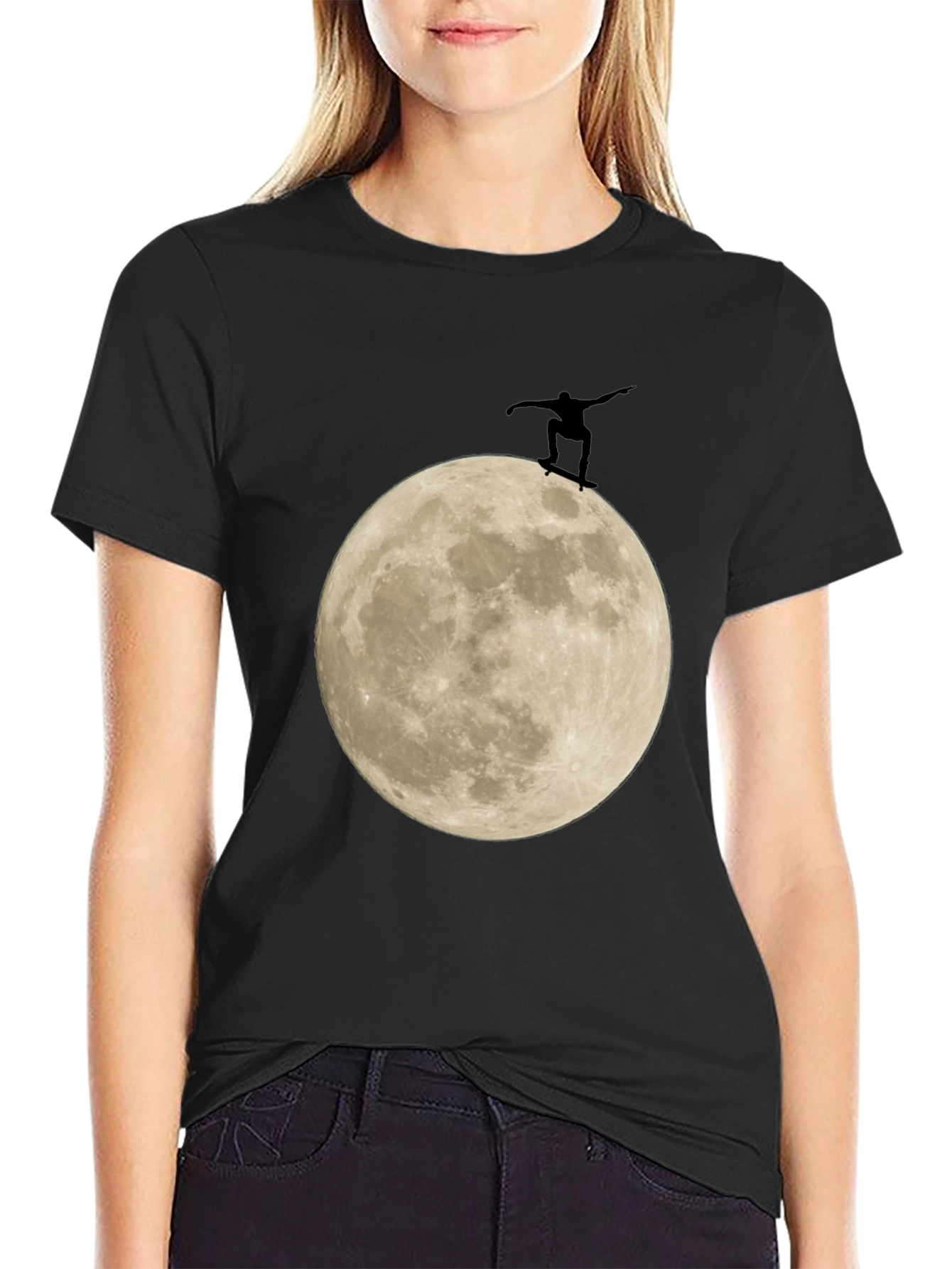 Skate the Moon Graphic Tee - Black Cotton T-Shirt