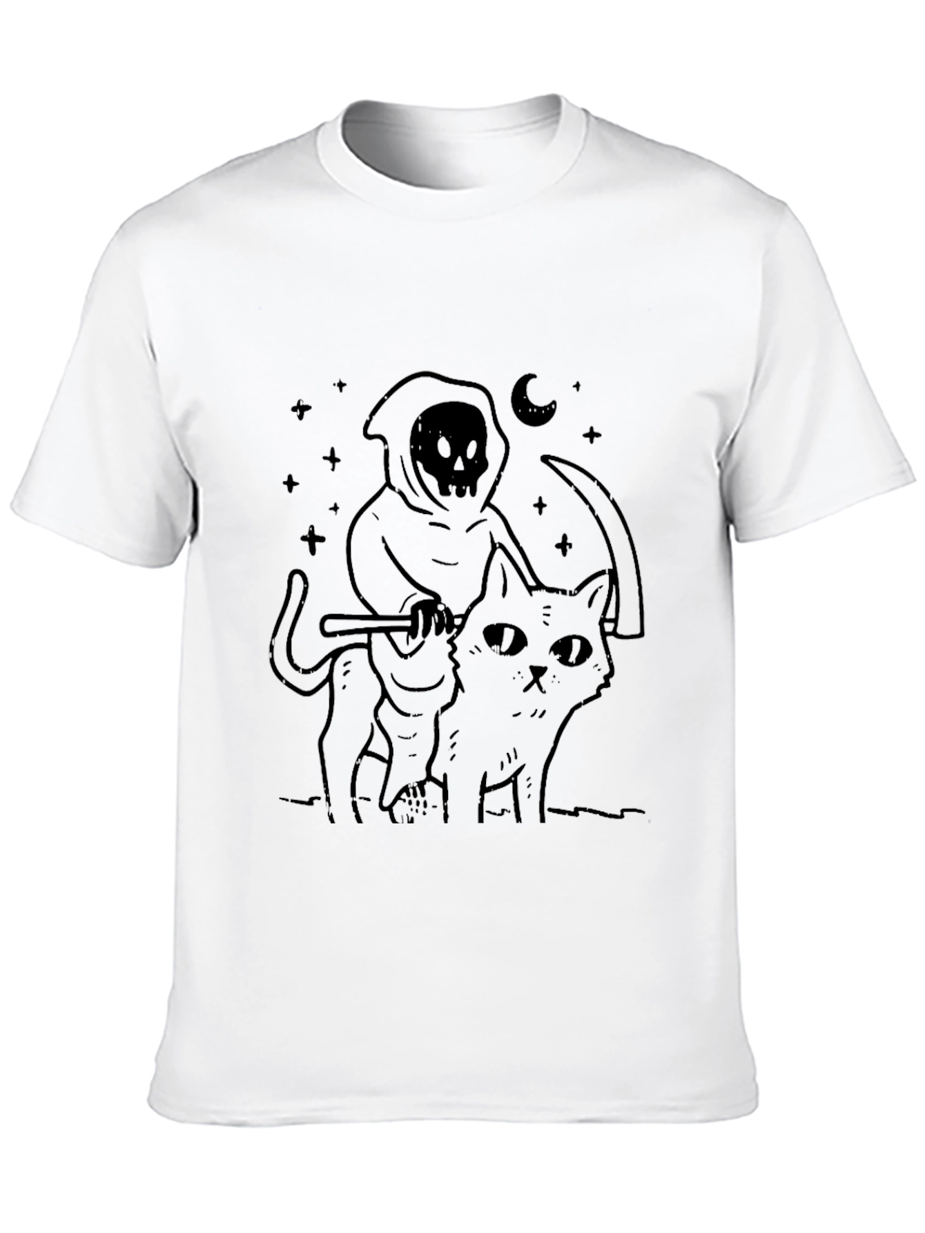 Grim Reaper Cat Ride T-Shirt - Black Graphic Tee