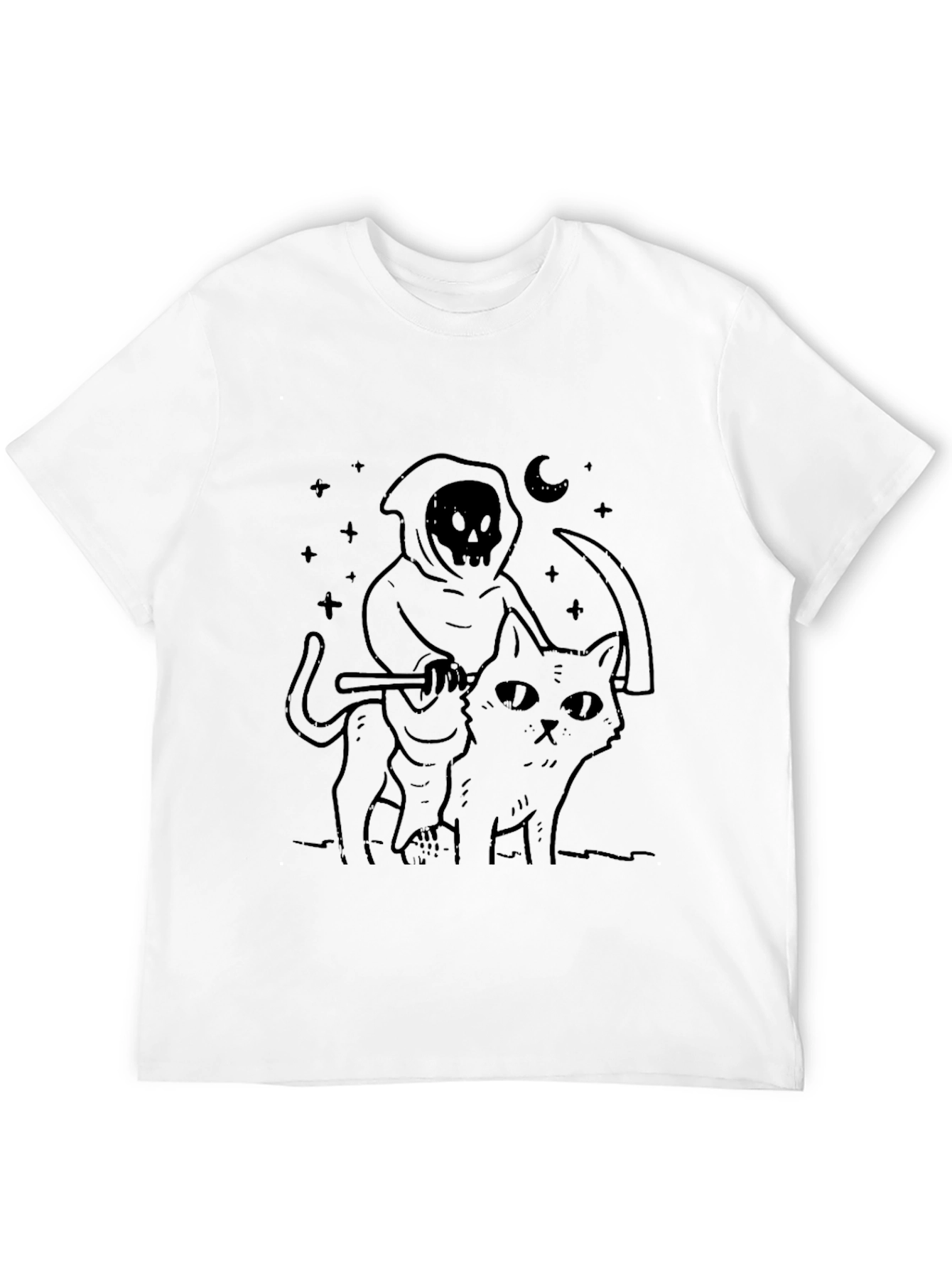 Grim Reaper Cat Ride T-Shirt - Black Graphic Tee