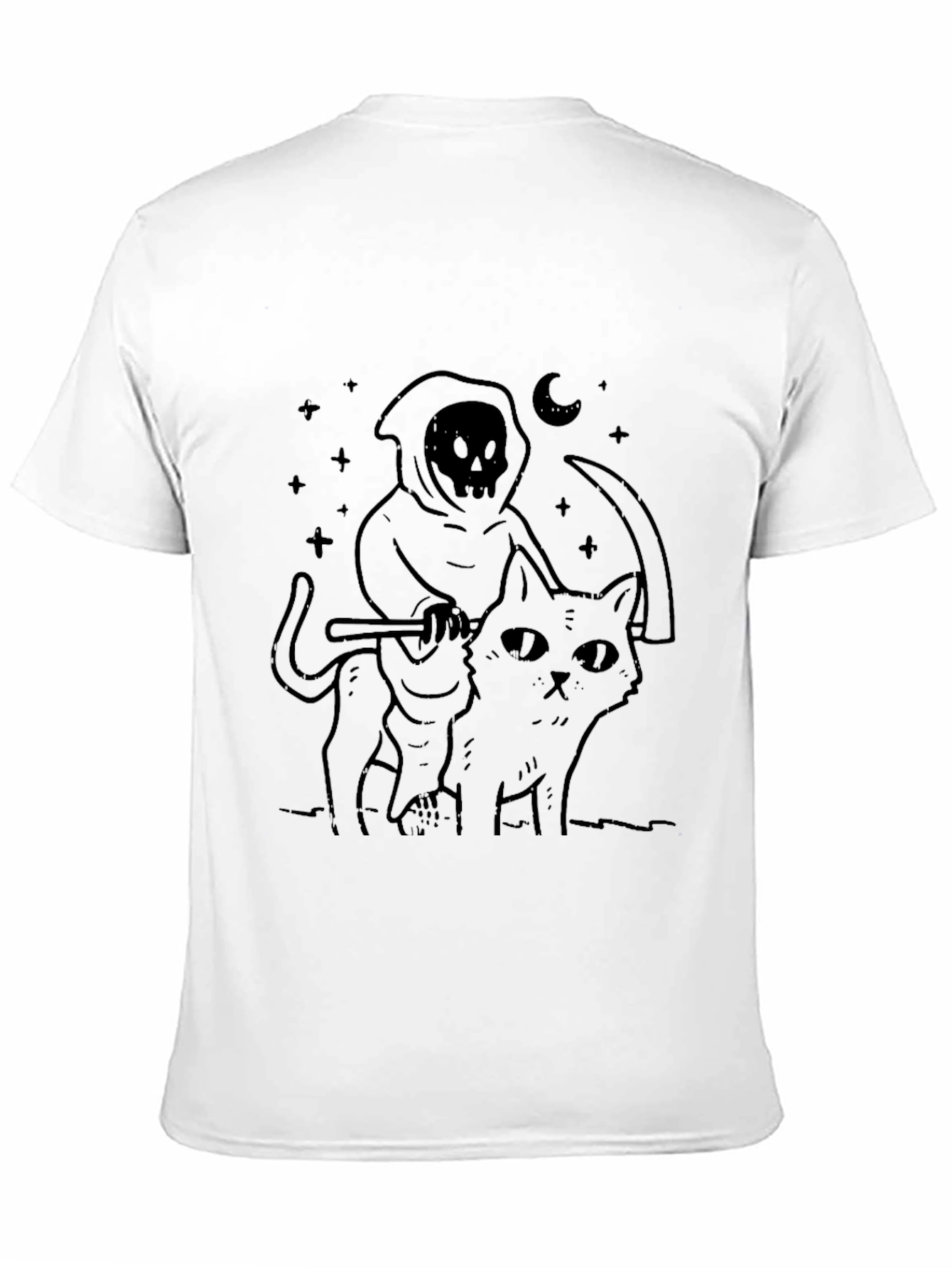 Grim Reaper Cat Ride T-Shirt - Black Graphic Tee