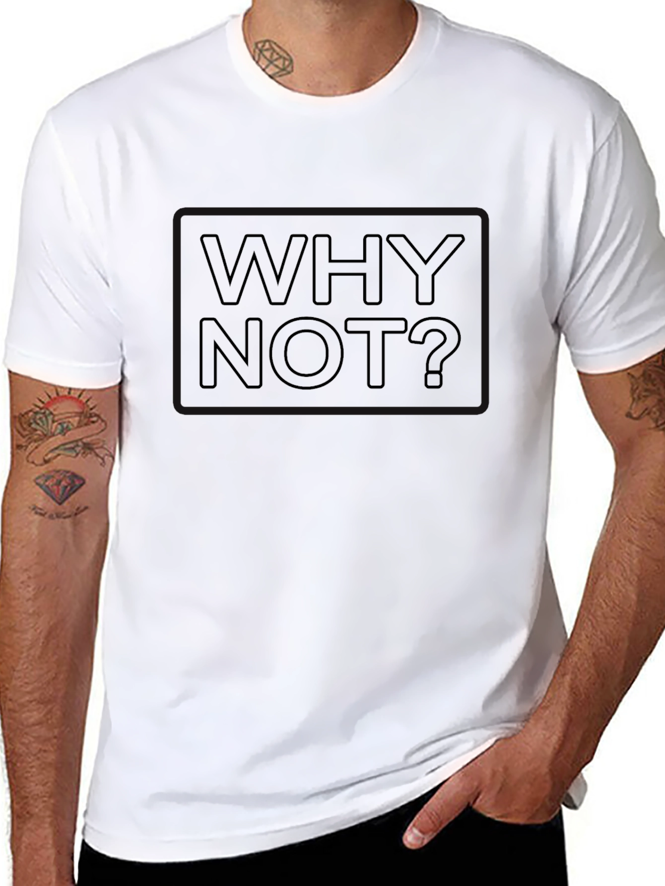 Why Not? Black Graphic T-Shirt Casual Mens