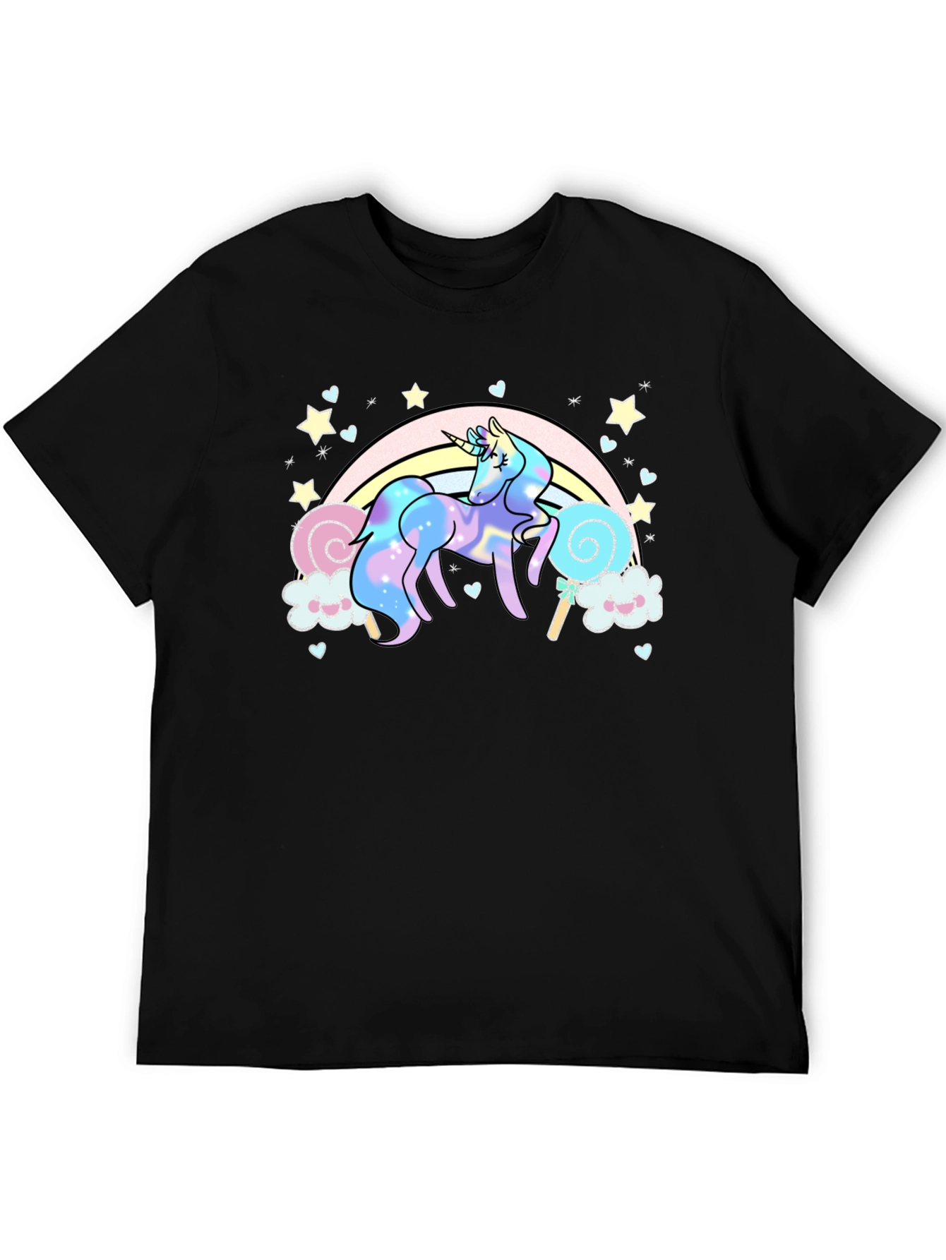 Unicorn Rainbow T-Shirt Black Cotton Tee