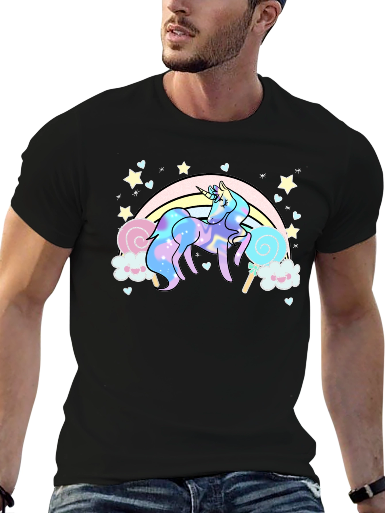 Unicorn Rainbow T-Shirt Black Cotton Tee