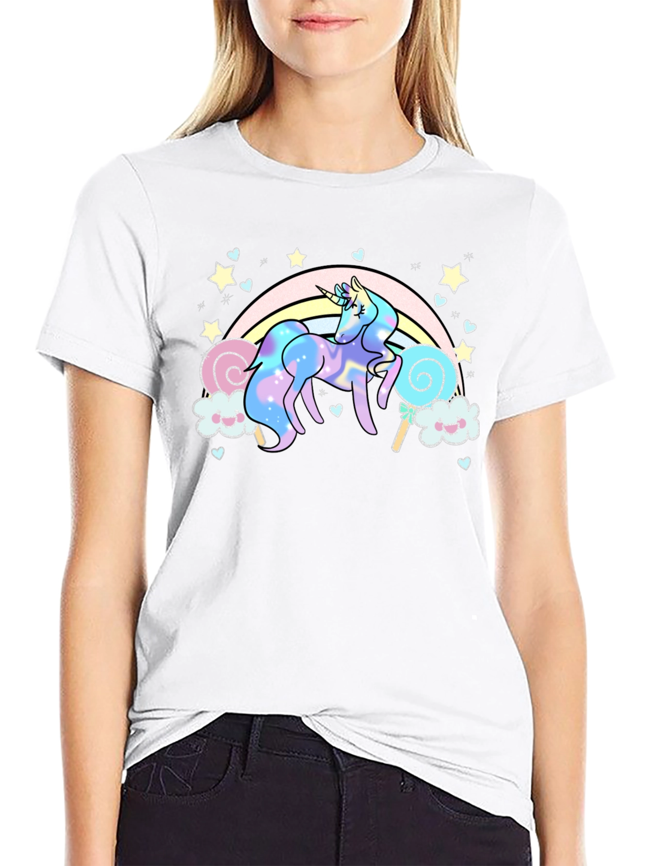 Unicorn Rainbow T-Shirt Black Cotton Tee
