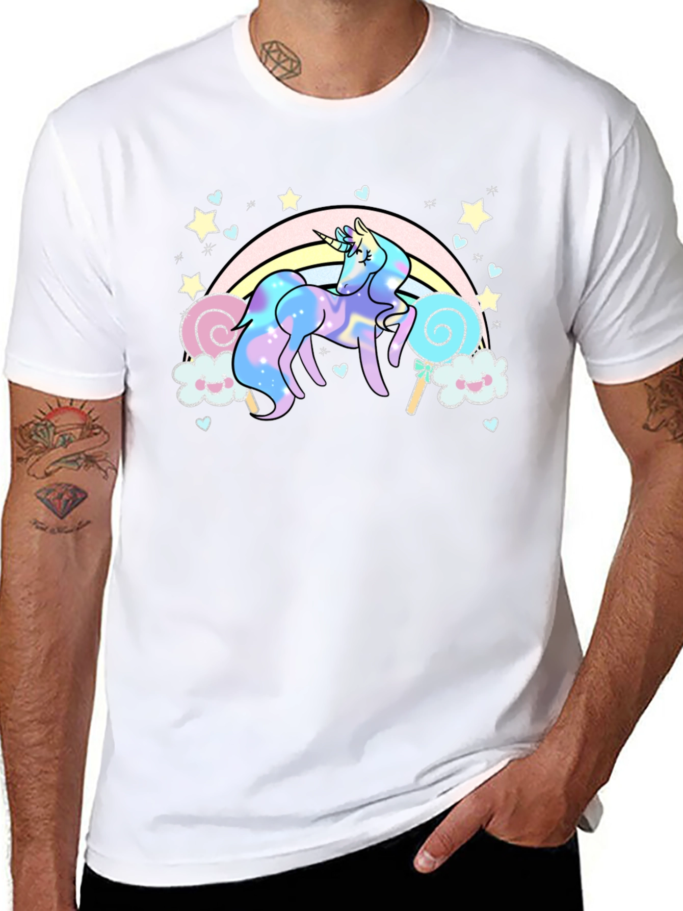 Unicorn Rainbow T-Shirt Black Cotton Tee