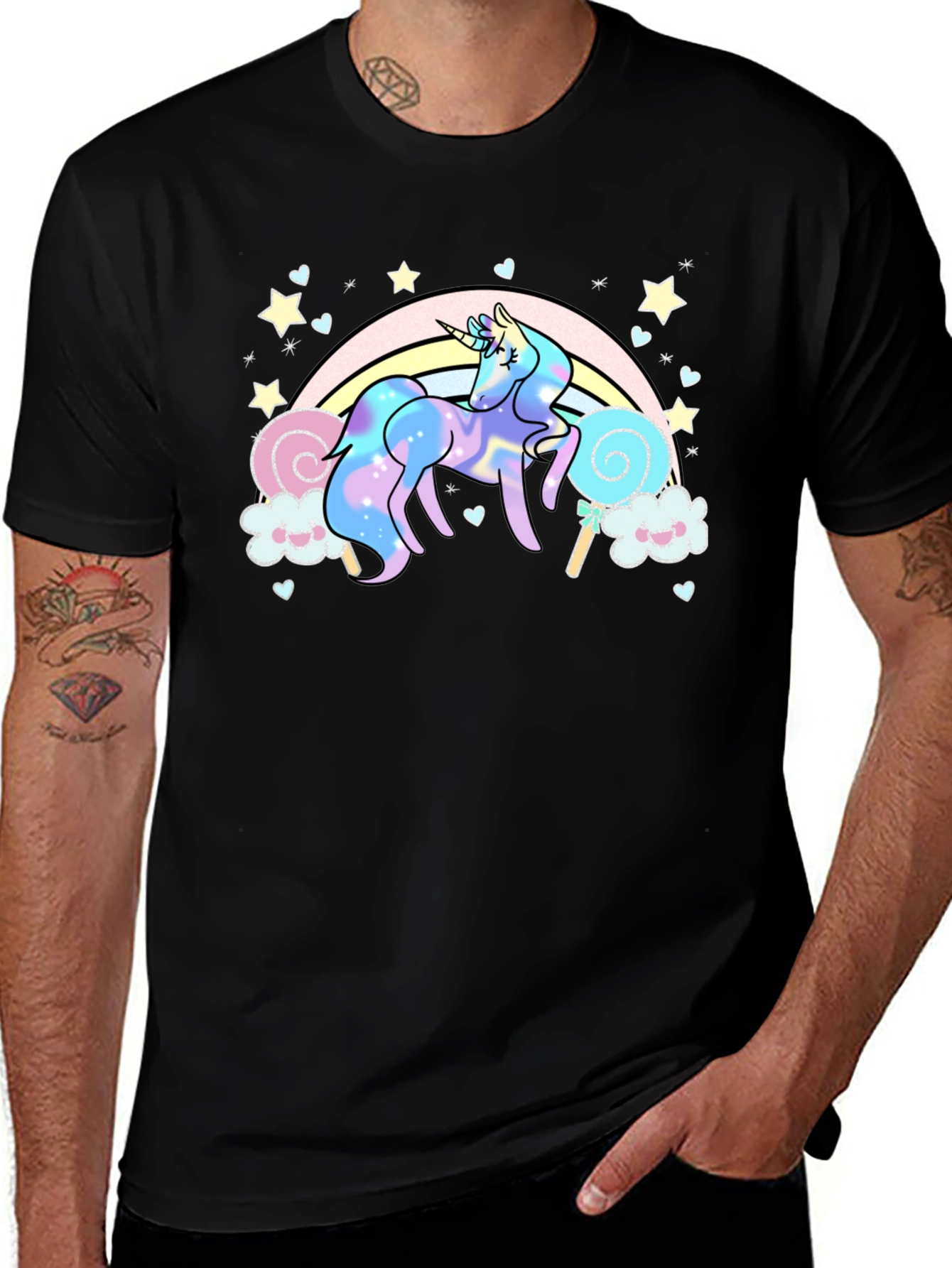 Unicorn Rainbow T-Shirt Black Cotton Tee