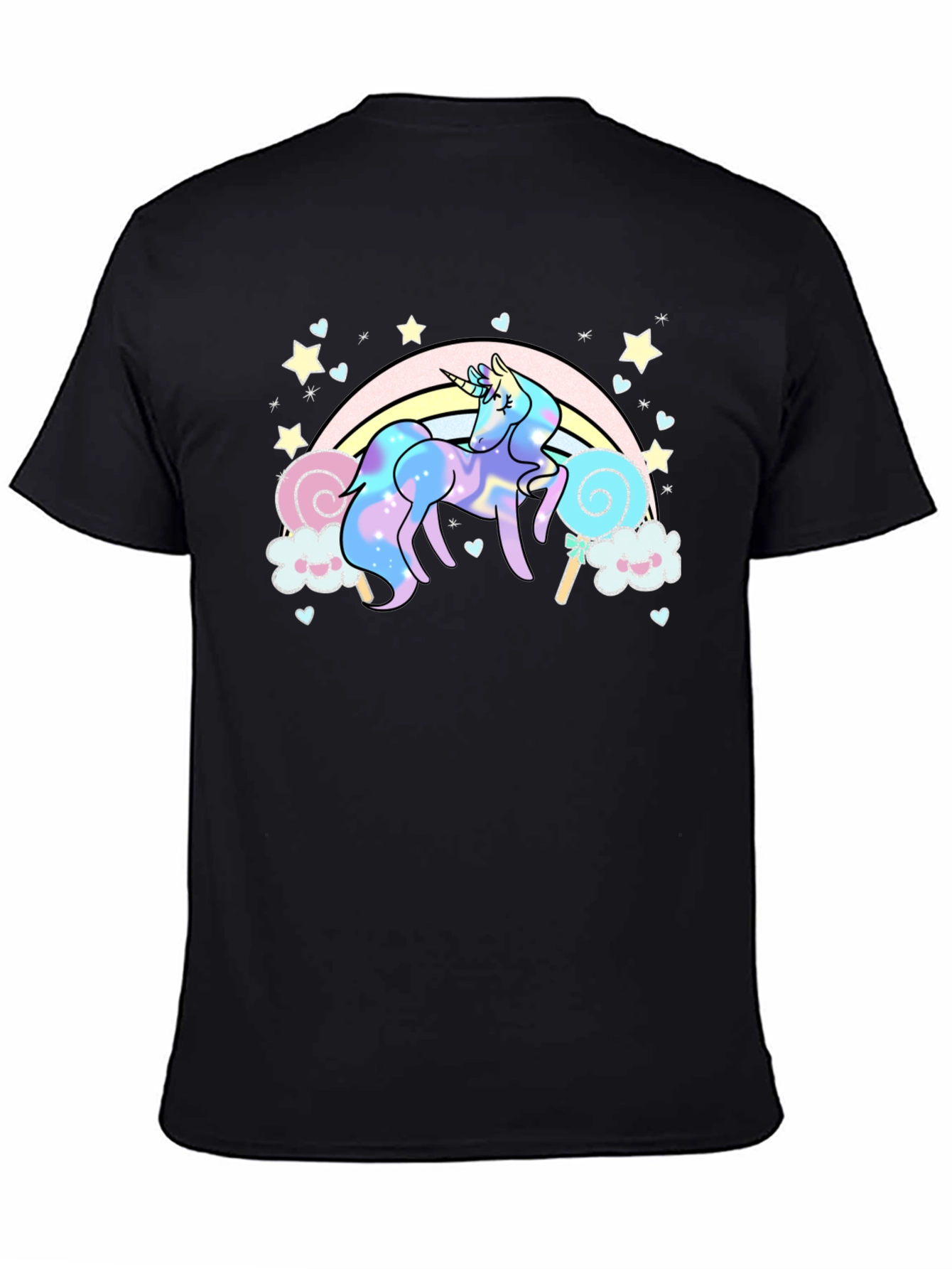 Unicorn Rainbow T-Shirt Black Cotton Tee