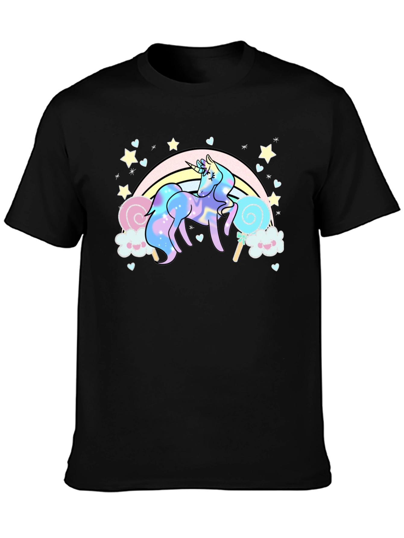 Unicorn Rainbow T-Shirt Black Cotton Tee