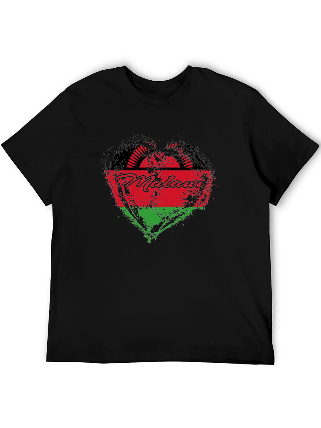 Malawi Heart Flag T-Shirt - Black Crew Neck