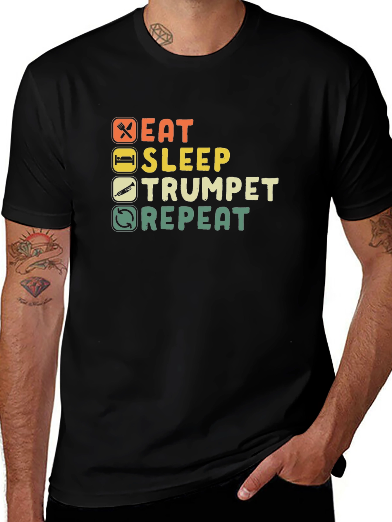 Eat Sleep Trumpet Repeat Black T-Shirt