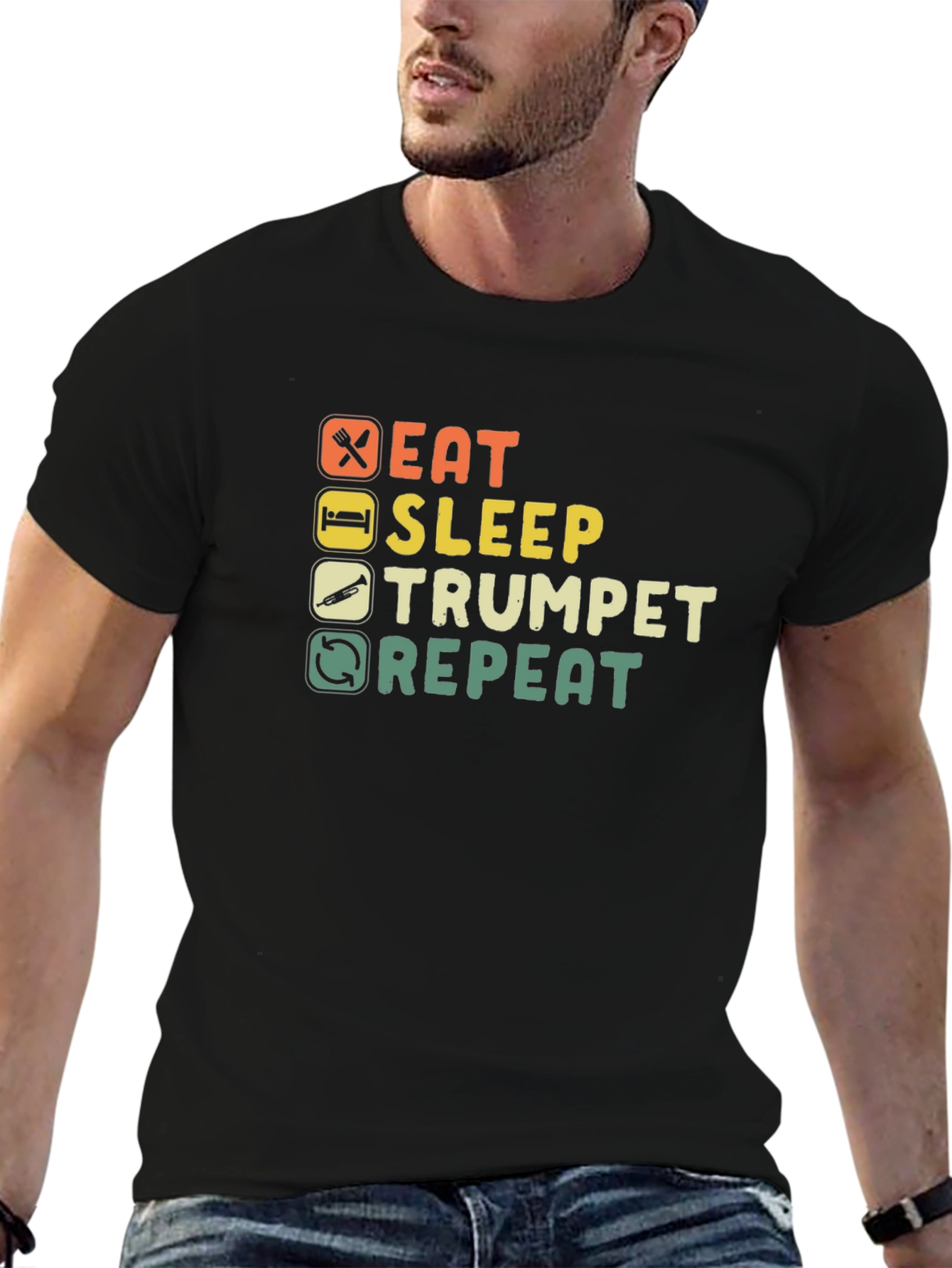 Eat Sleep Trumpet Repeat Black T-Shirt