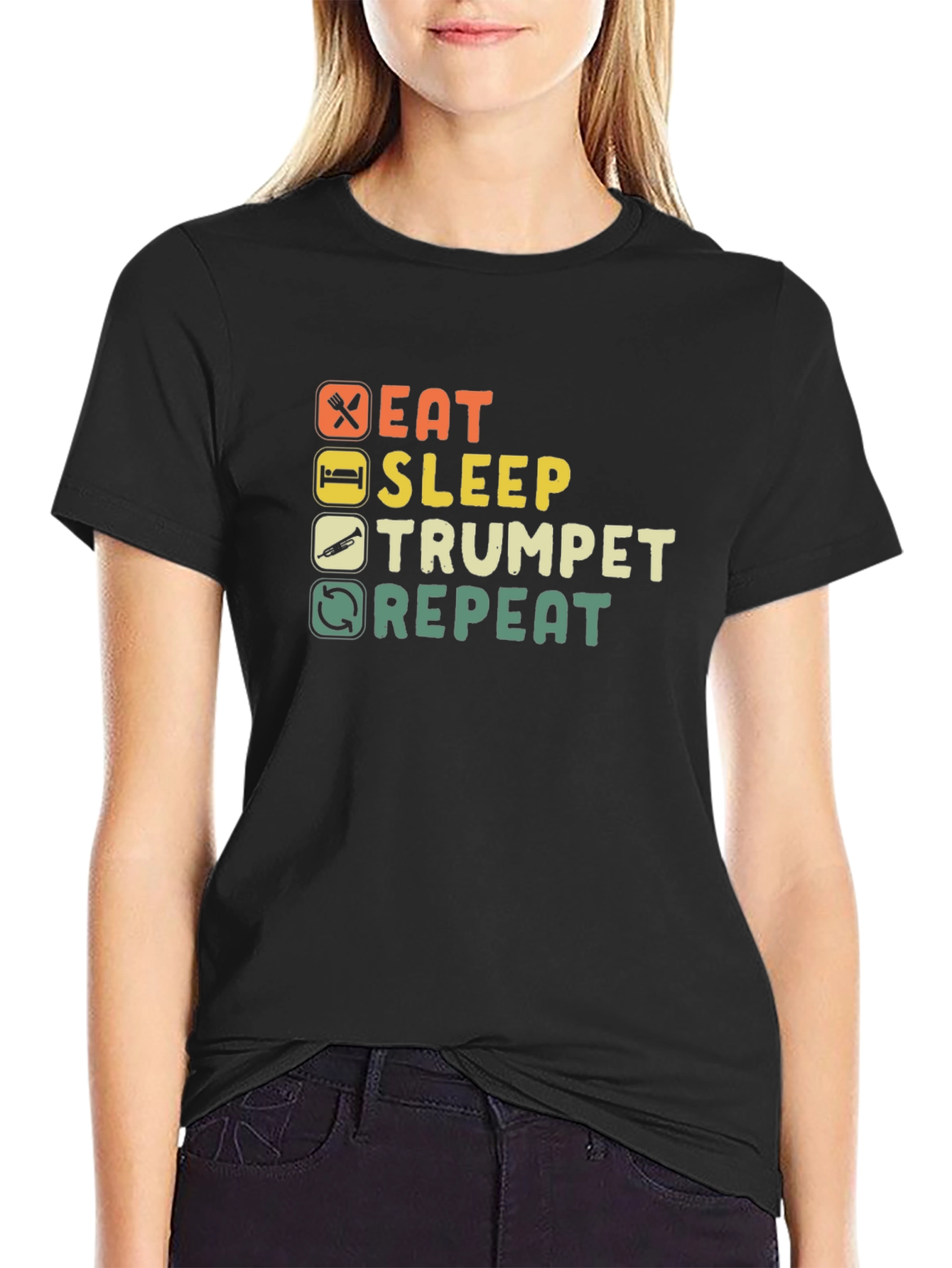 Eat Sleep Trumpet Repeat Black T-Shirt