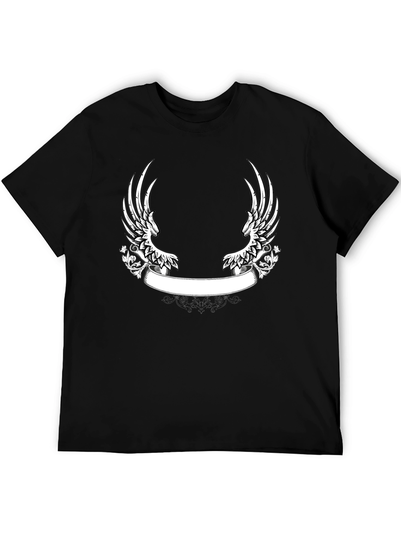 Black T-Shirt with Wing and Banner Design
