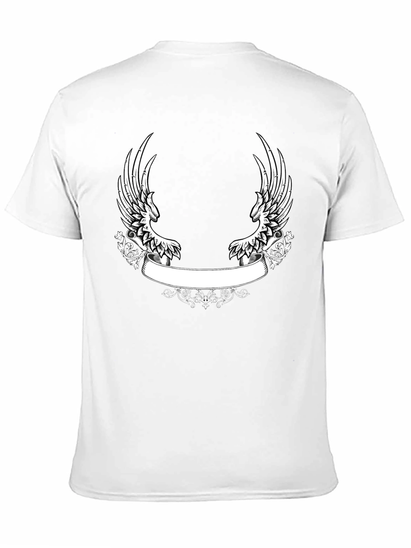 Black T-Shirt with Wing and Banner Design