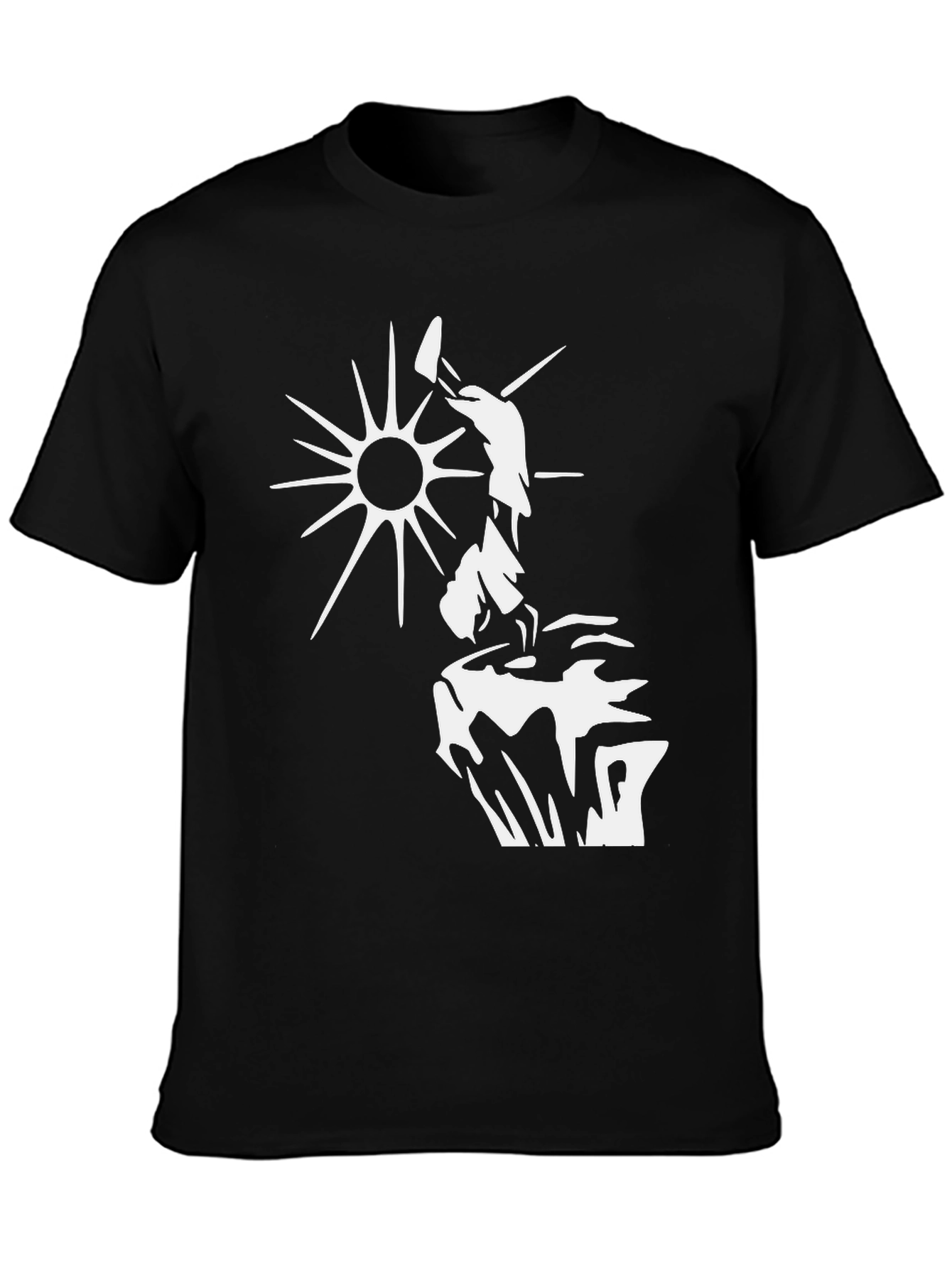 Black T-Shirt with White Sun Climber Graphic