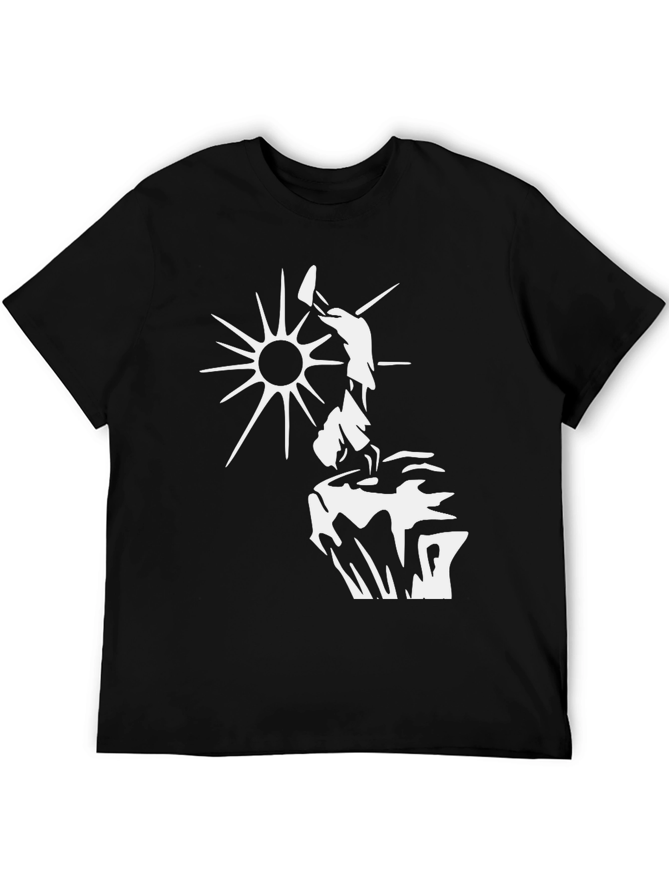 Black T-Shirt with White Sun Climber Graphic