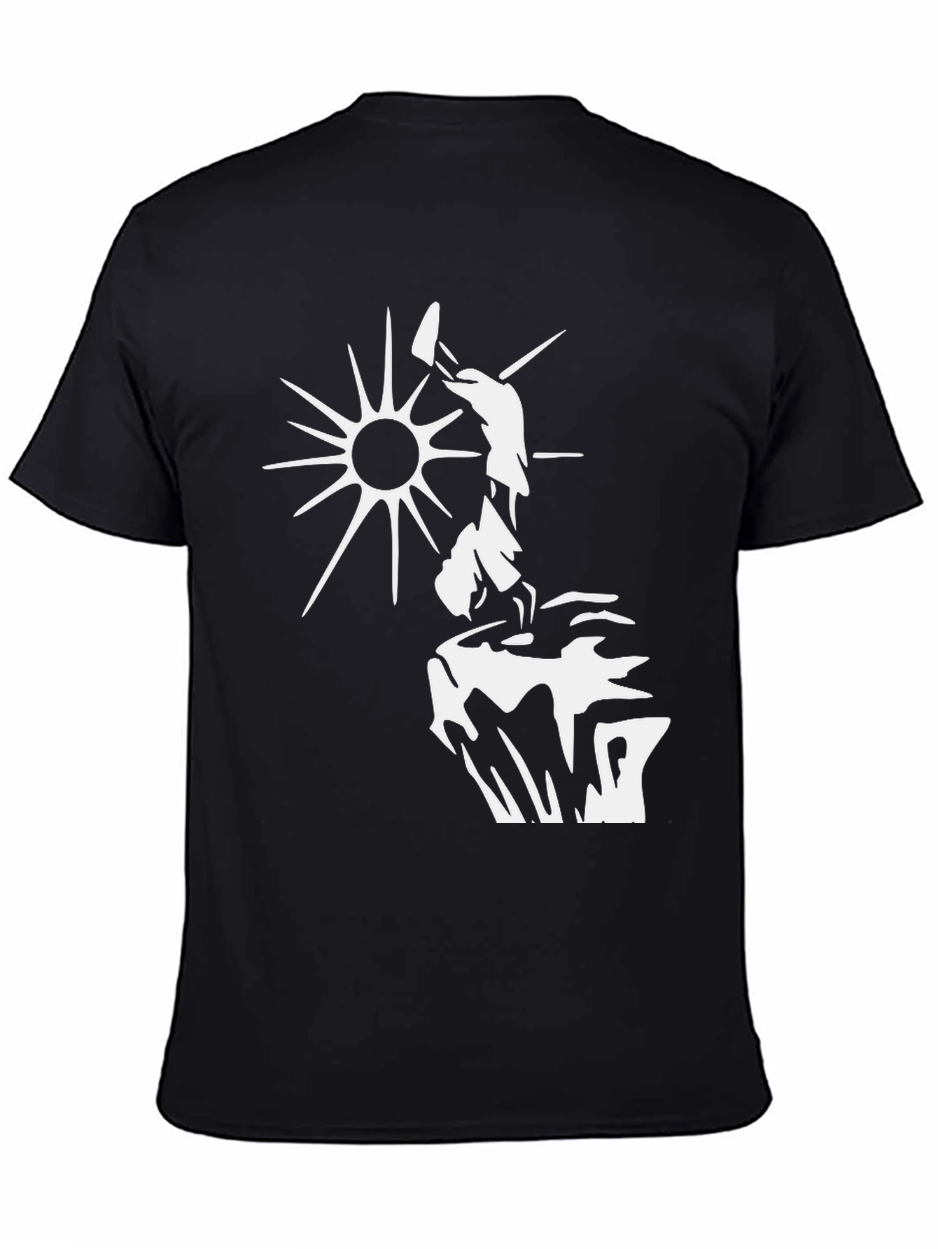 Black T-Shirt with White Sun Climber Graphic