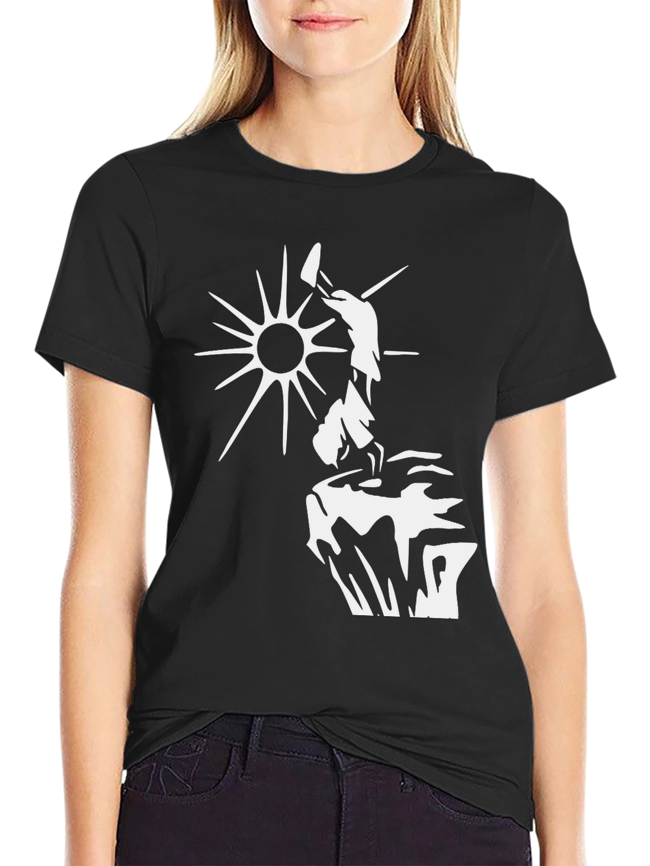 Black T-Shirt with White Sun Climber Graphic