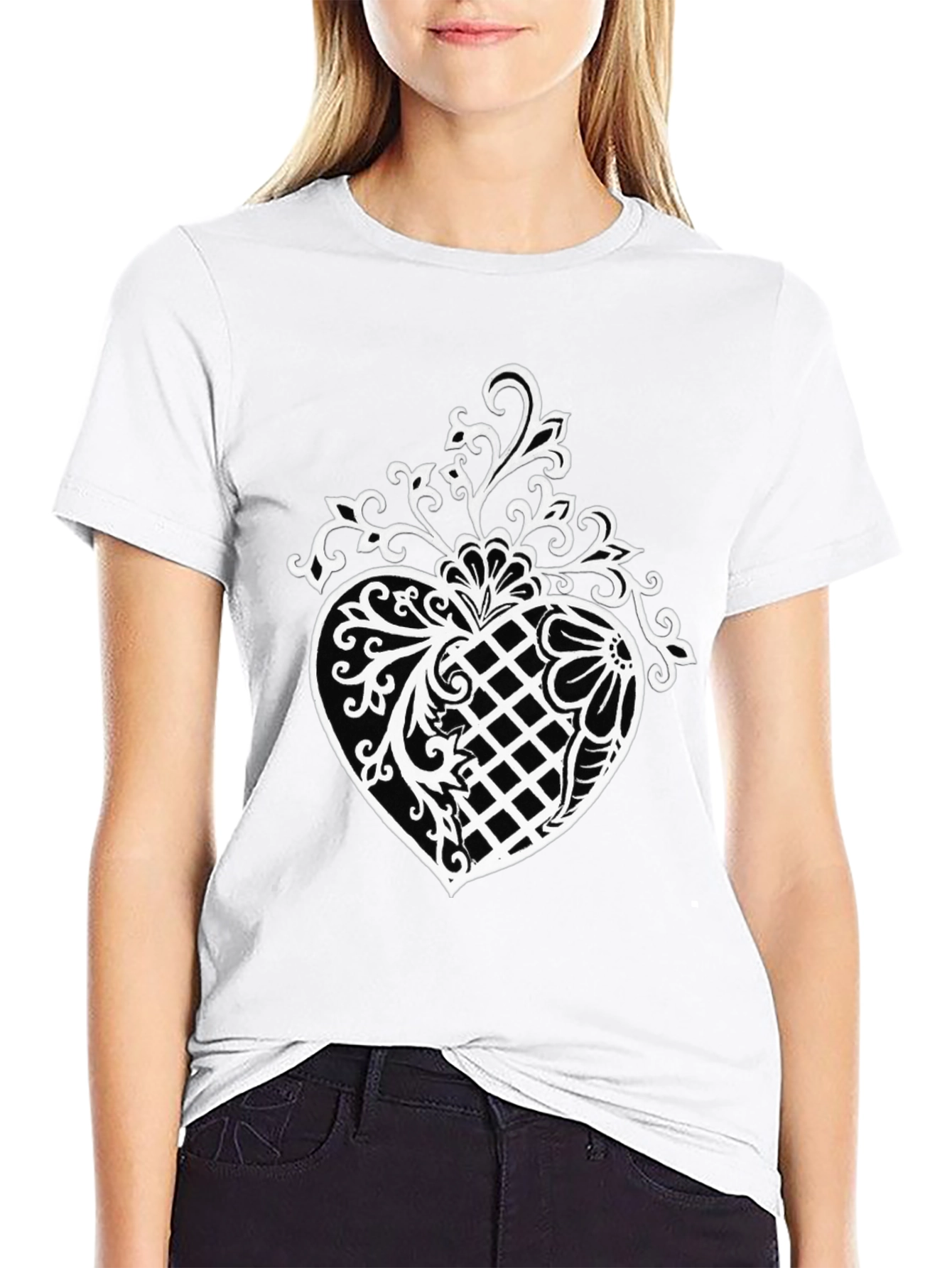 Stylish Black T-Shirt with Pineapple Floral Design