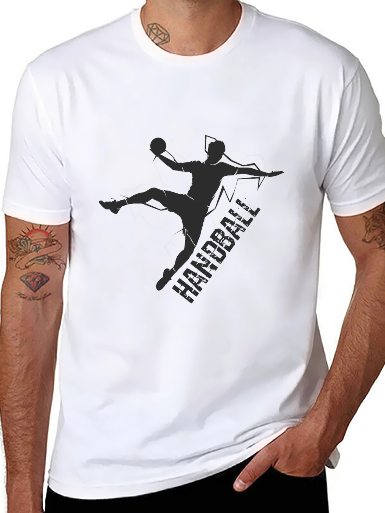 Handball Player Graphic Tee - Black Cotton T-Shirt