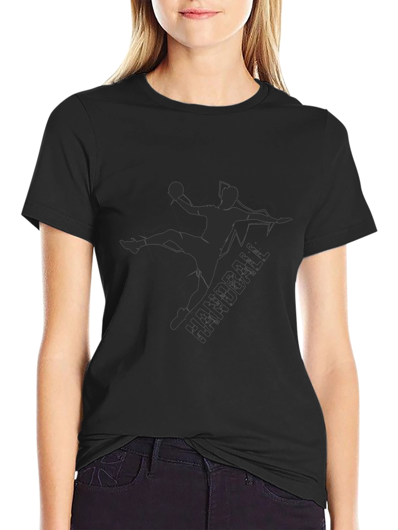 Handball Player Graphic Tee - Black Cotton T-Shirt
