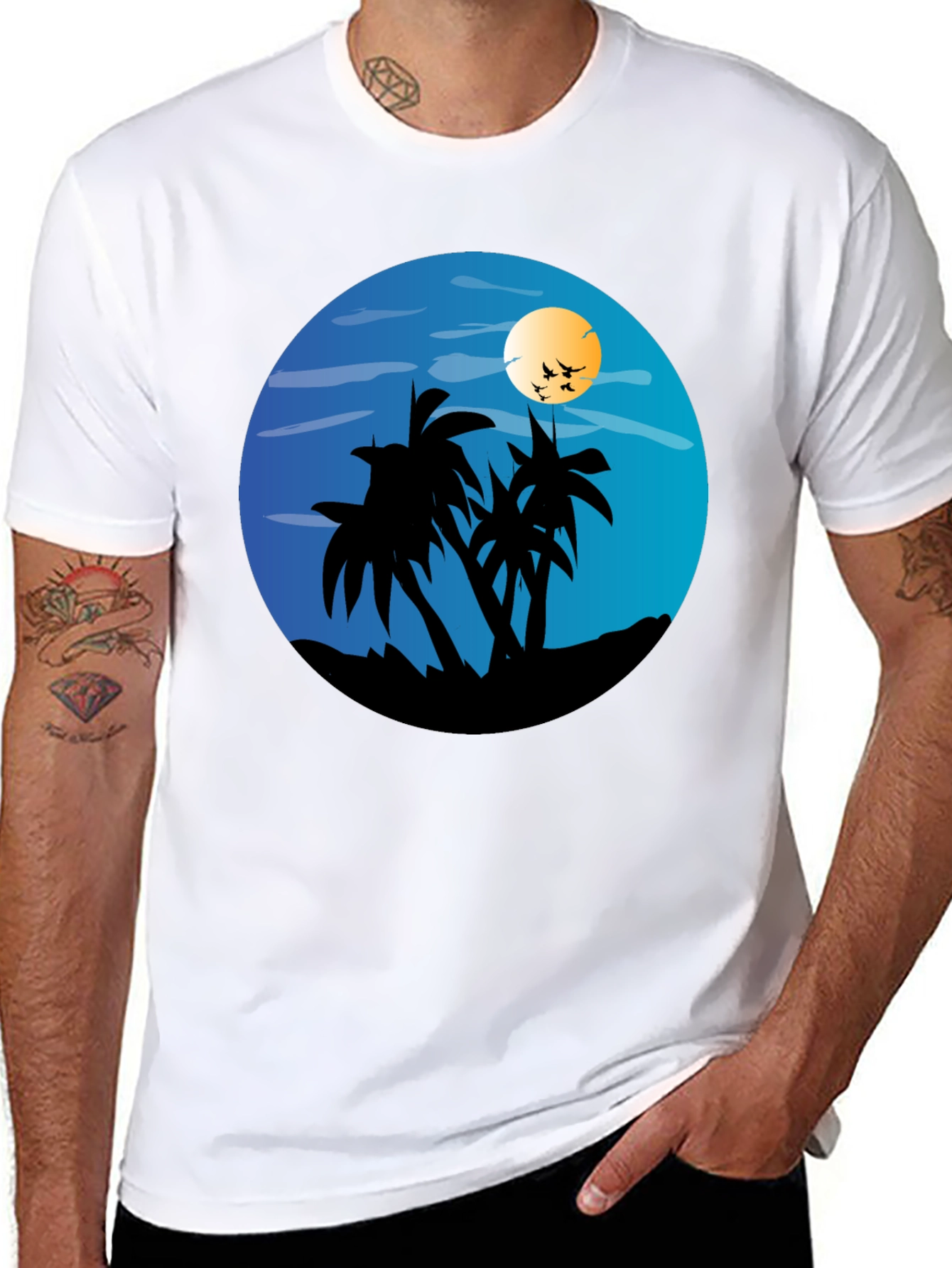 Tropical Palm Tree Sunset Graphic Tee