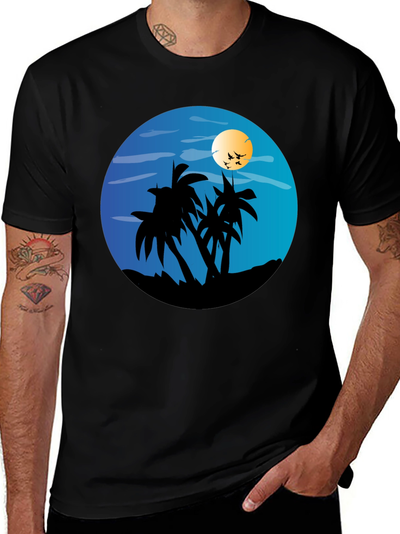 Tropical Palm Tree Sunset Graphic Tee