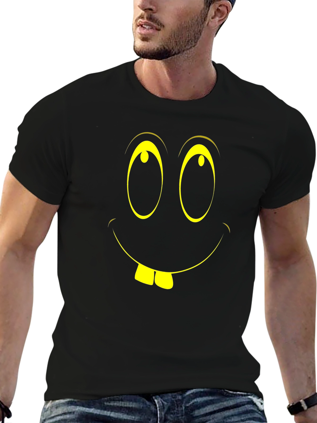 Funny Face Graphic Tee - Black Cotton T-Shirt
