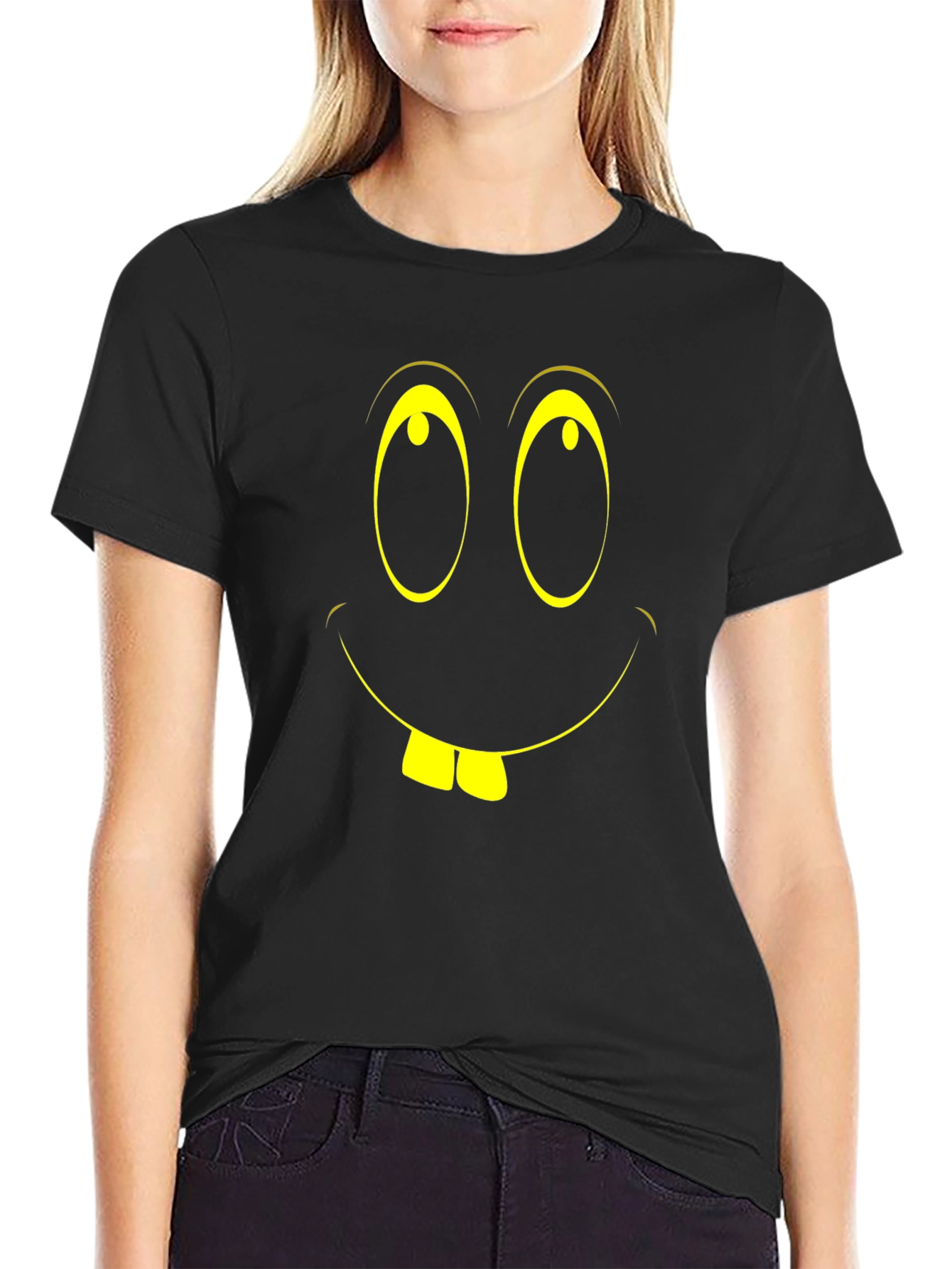 Funny Face Graphic Tee - Black Cotton T-Shirt